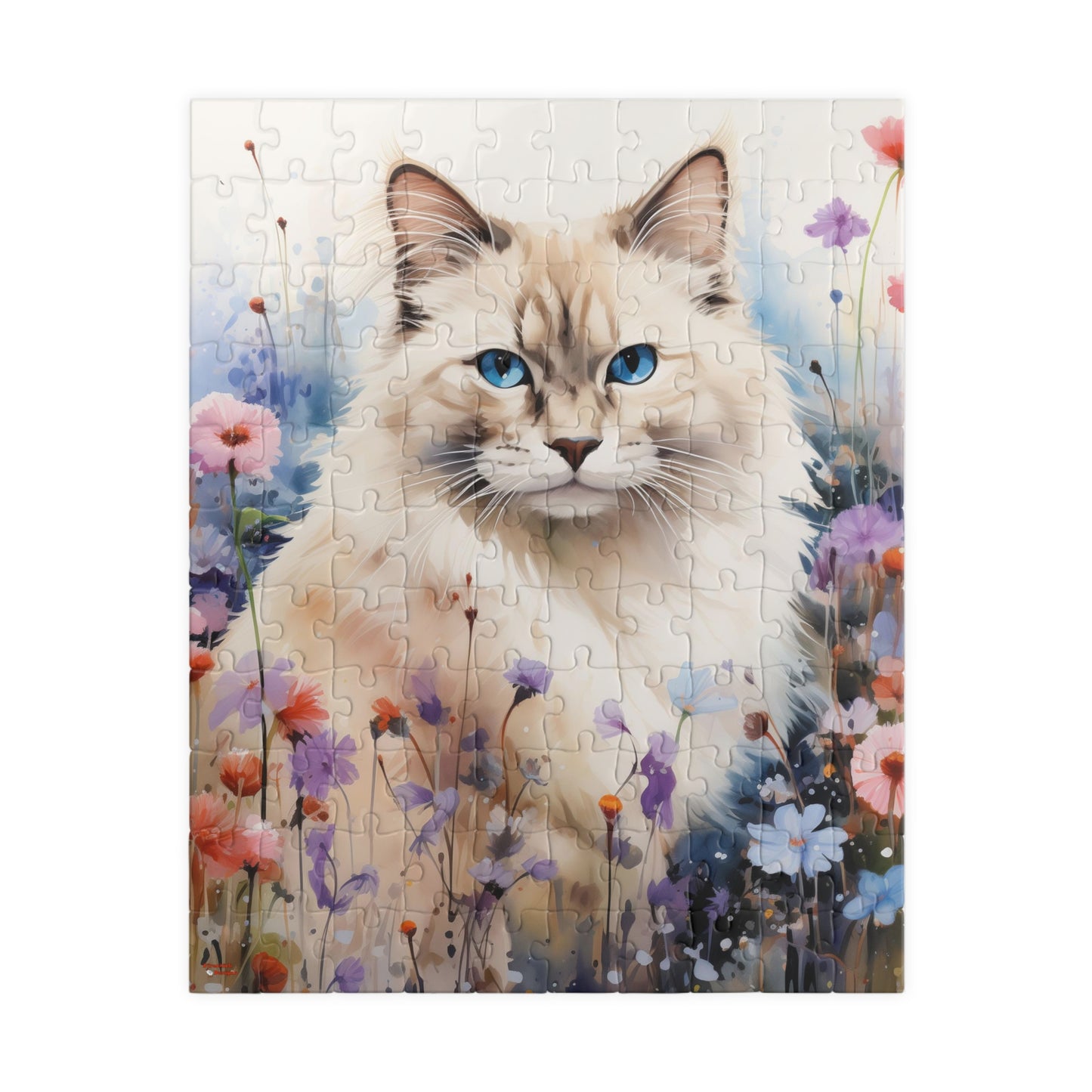 Ragdoll Cat in Wildflowers Jigsaw Puzzle (110, 252, 520, 1014-piece)Feline Pussycat Kitten Family Pet Jig Saw Animals Girls Women Lady