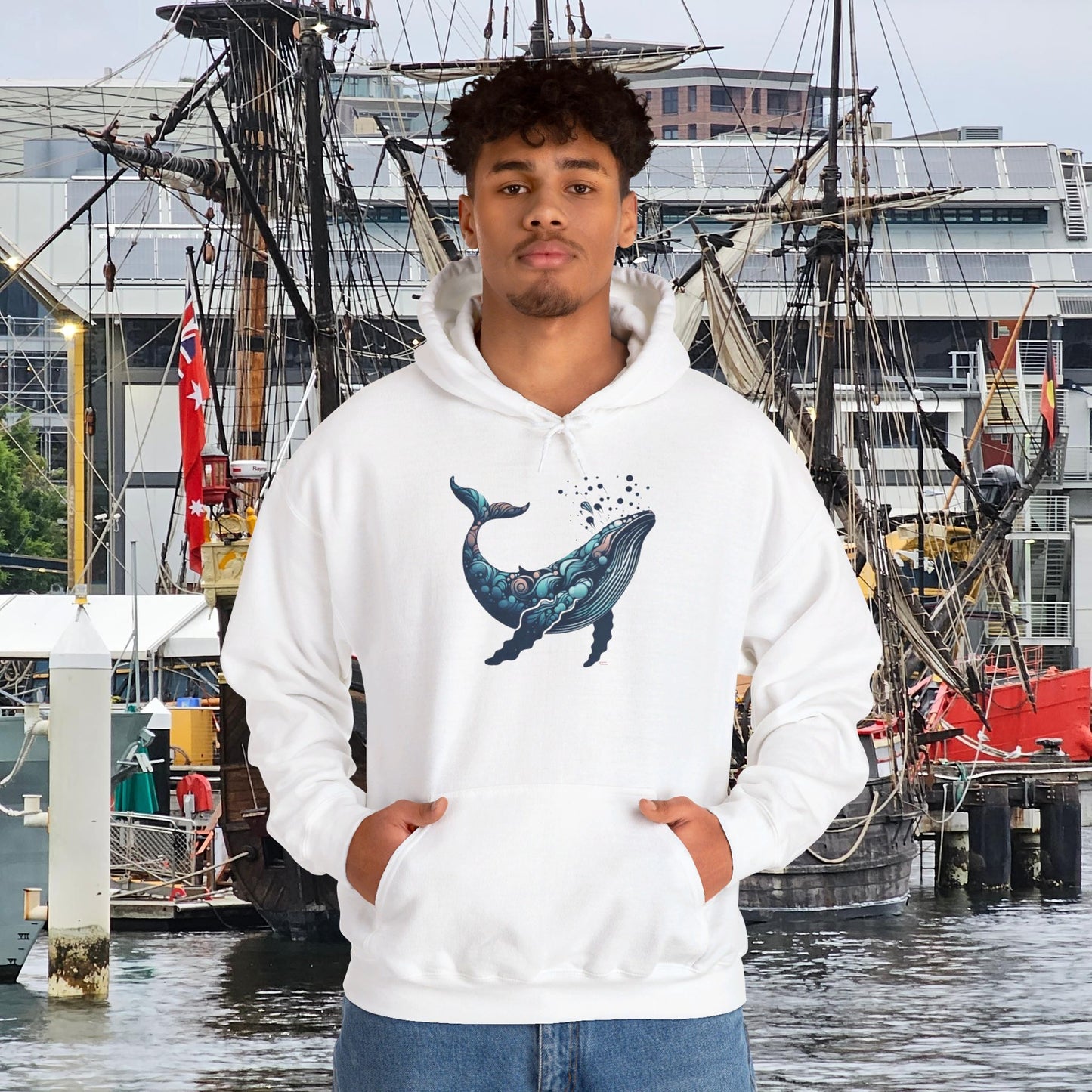 Humpback Whale Unisex Heavy Blend™ Hooded Sweatshirt | Abstract Whales Marine Mammal Blue Colorful Hoodie Ocean Animals Sea Life