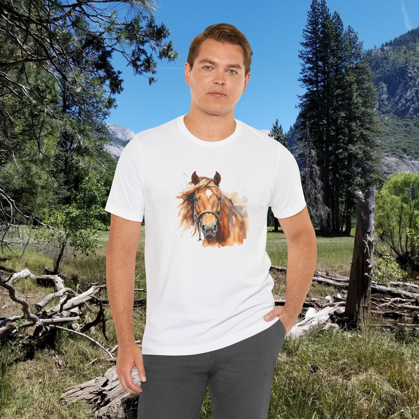 Horse Print T-Shirt, Short Sleeve, White or Natural, Ring-Spun Cotton, Horse Image, Comfort Fit, American Quarter Horse