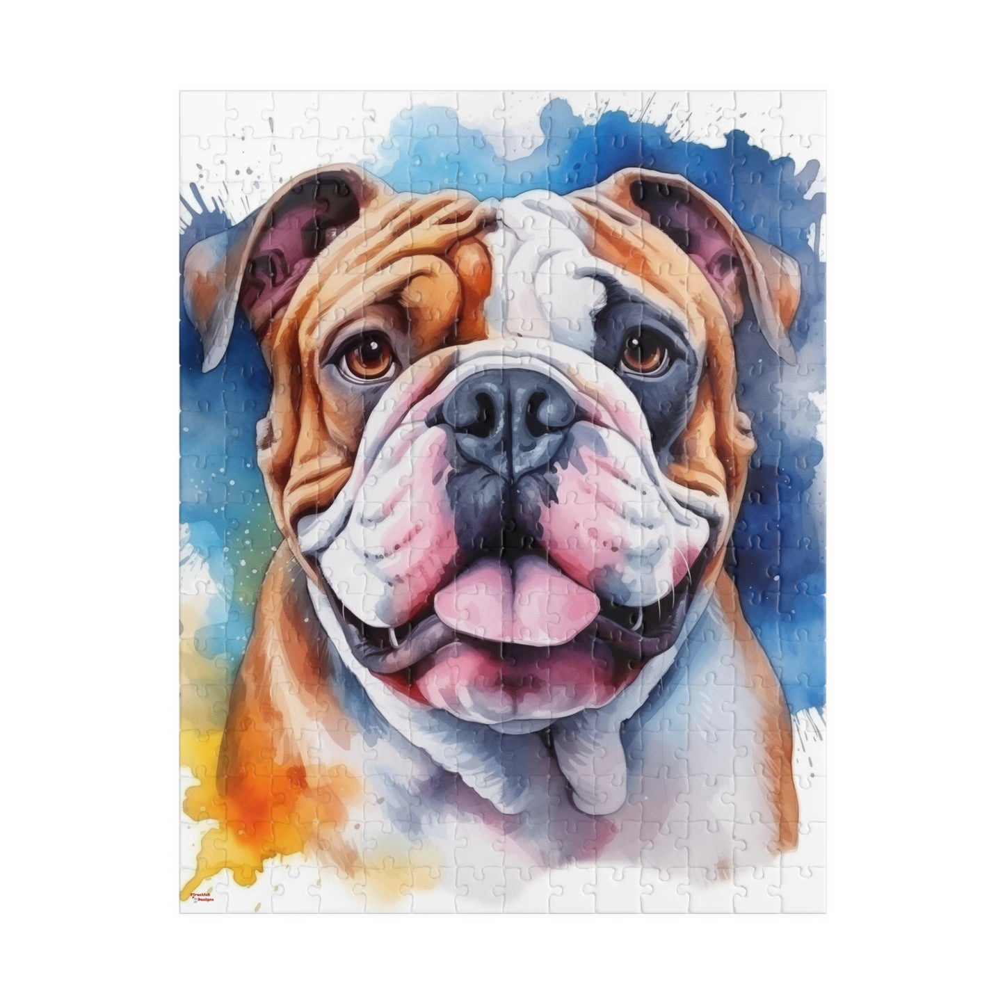 Bulldog Jigsaw Puzzle, Watercolor Portrait (110, 252, 520, 1014-piece)English British Dog Family Pet K9 Canine Mastiff Puppy Puppies Tabletop Games Jig Saw