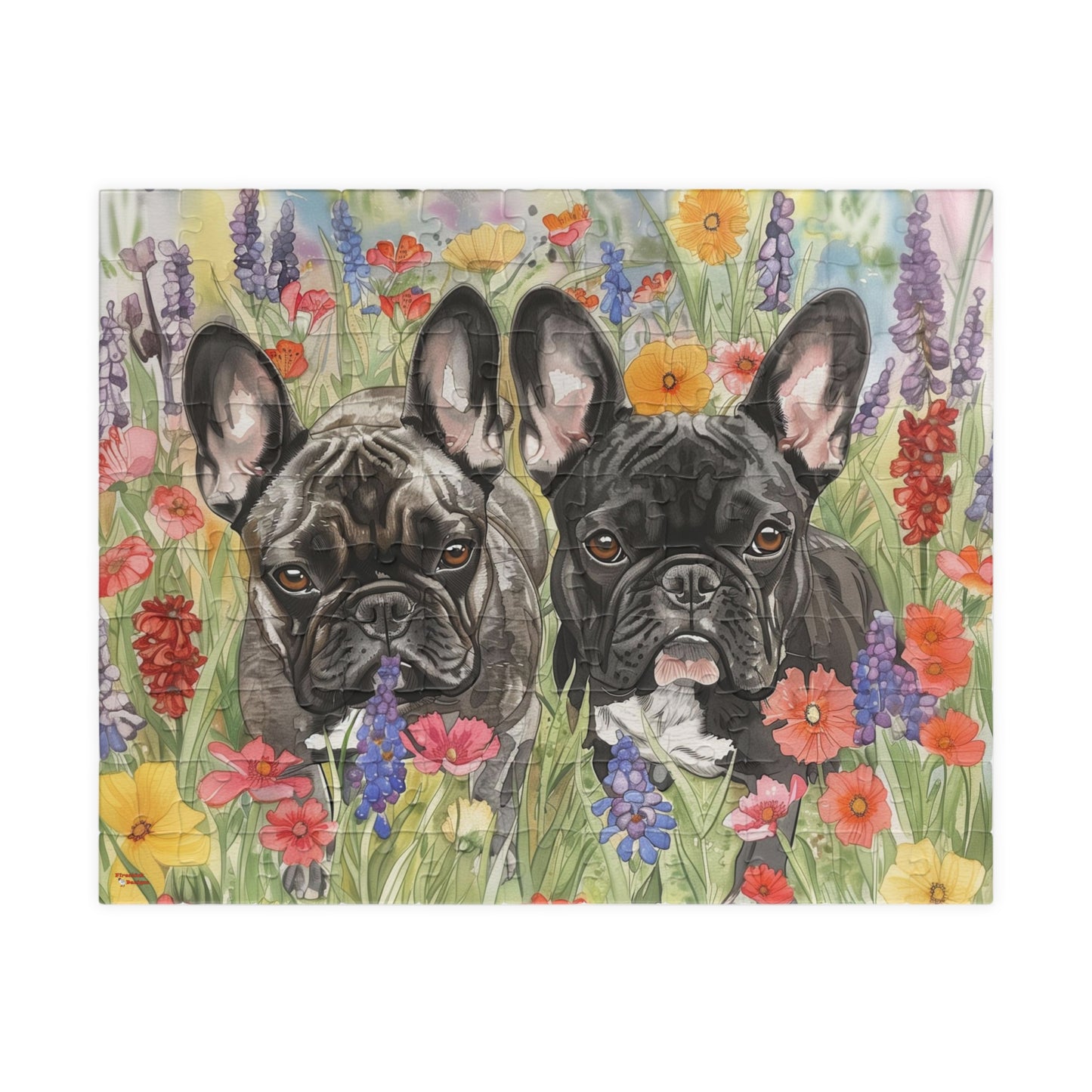 French Bulldogs Puzzle #4(110, 252, 520, 1014-piece) Wildflowers Watercolor Jig Saw Family Pet K9 Canine Friend Buddy Tabletop Game 1000 500