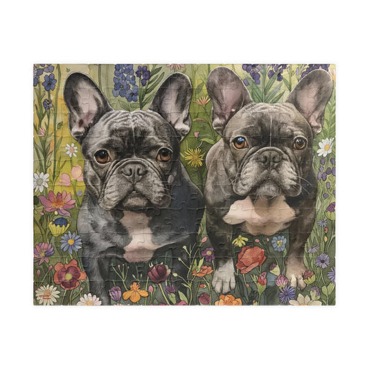 French Bulldog and Wildflowers Jigsaw Puzzle (110, 252, 520, 1014-piece) Wildflowers Watercolor Jig Saw Family Pet K9 Canine Friend Buddy Tabletop Game 1000 500