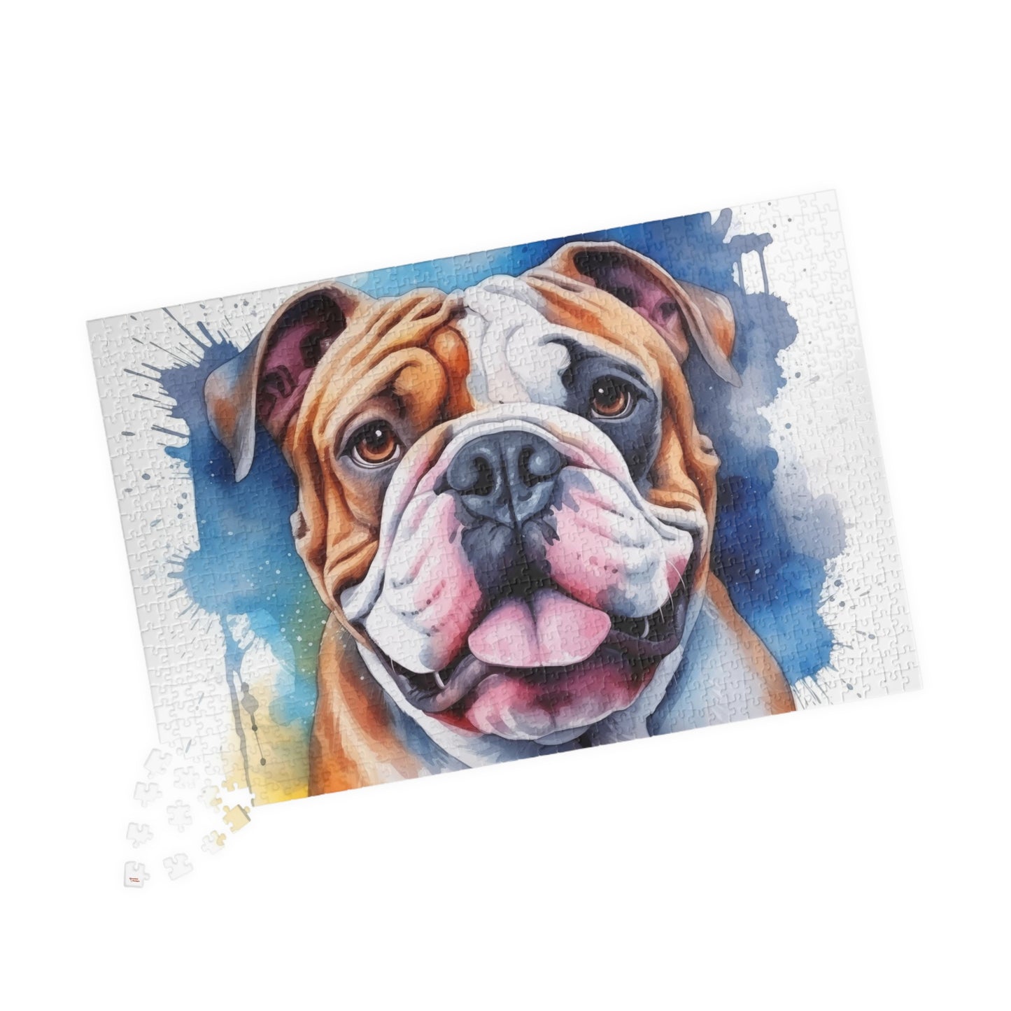 Bulldog Jigsaw Puzzle, Watercolor Portrait (110, 252, 520, 1014-piece)English British Dog Family Pet K9 Canine Mastiff Puppy Puppies Tabletop Games Jig Saw