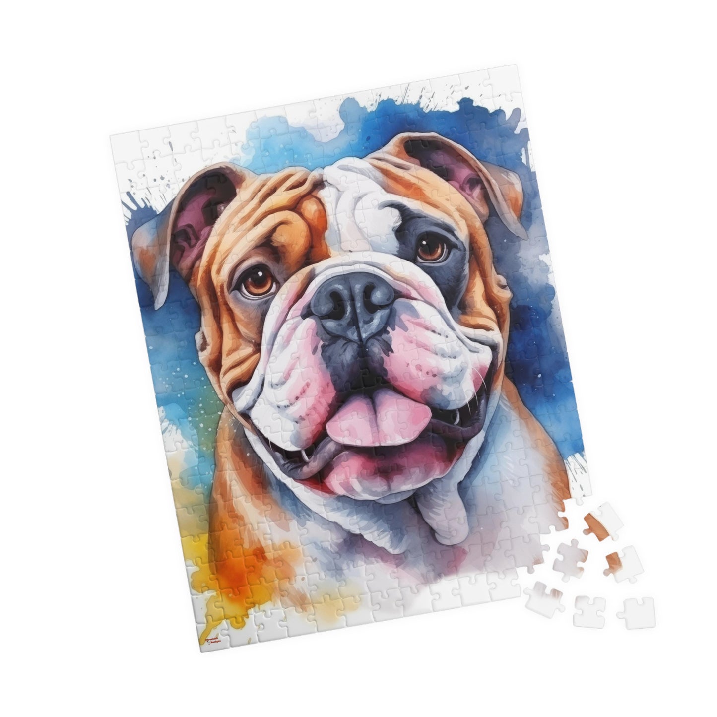 Bulldog Jigsaw Puzzle, Watercolor Portrait (110, 252, 520, 1014-piece)English British Dog Family Pet K9 Canine Mastiff Puppy Puppies Tabletop Games Jig Saw