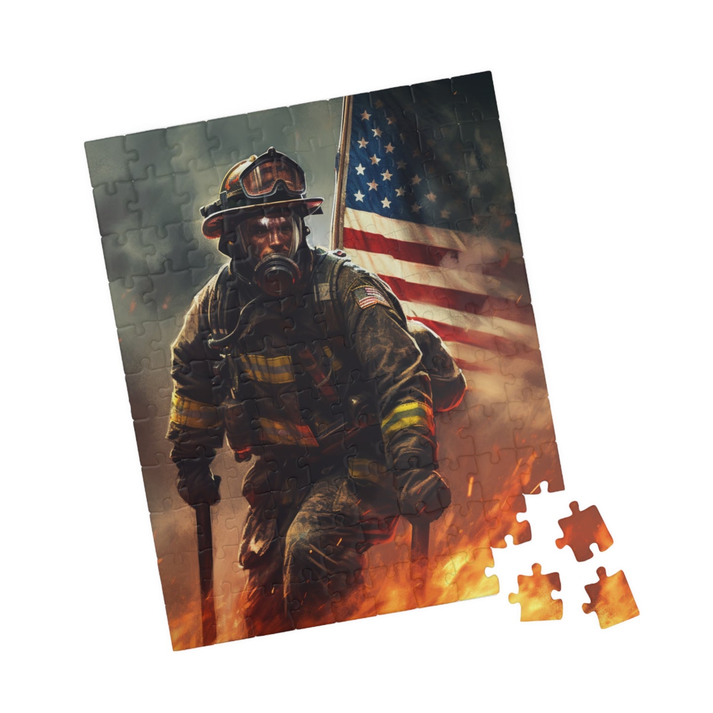 American Firefighter Puzzle (110, 252, 500, 1014-piece) by Firechick Designs | Jigsaw Fireman Usa Fire Dept Old Glory Flag America