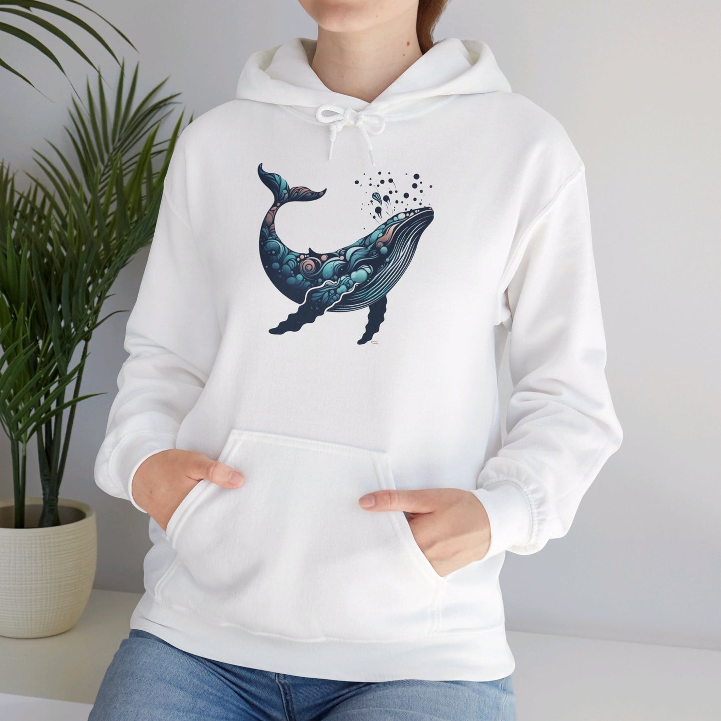 Humpback Whale Unisex Heavy Blend™ Hooded Sweatshirt | Abstract Whales Marine Mammal Blue Colorful Hoodie Ocean Animals Sea Life