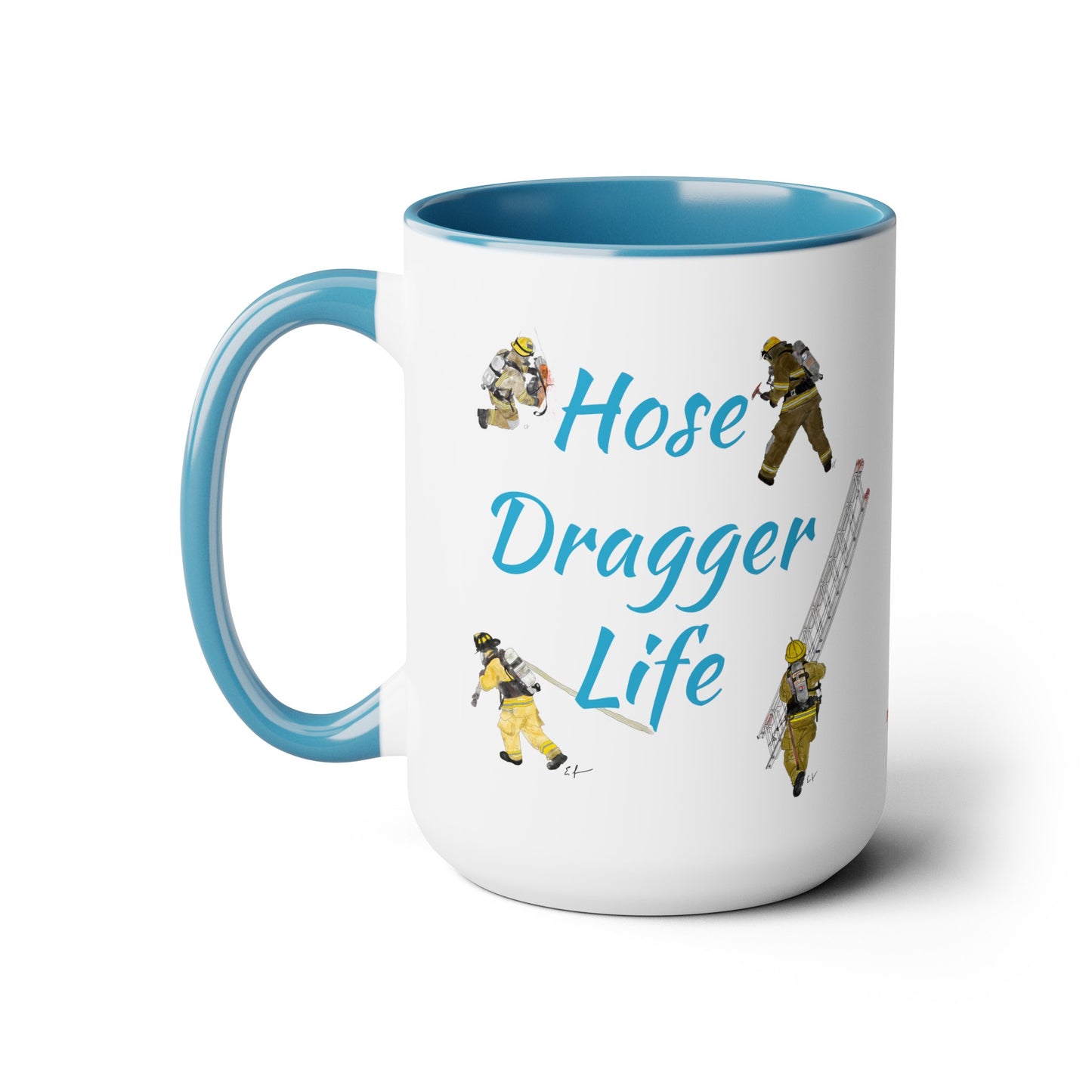 Firefighter "Hose Dragger Life" Two-Tone Coffee Mugs, 15oz Firefighters Gifts Unique Coffee Gift Mug Cup