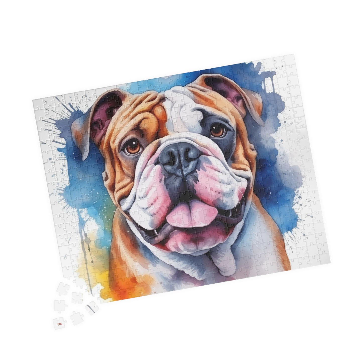 Bulldog Jigsaw Puzzle, Watercolor Portrait (110, 252, 520, 1014-piece)English British Dog Family Pet K9 Canine Mastiff Puppy Puppies Tabletop Games Jig Saw