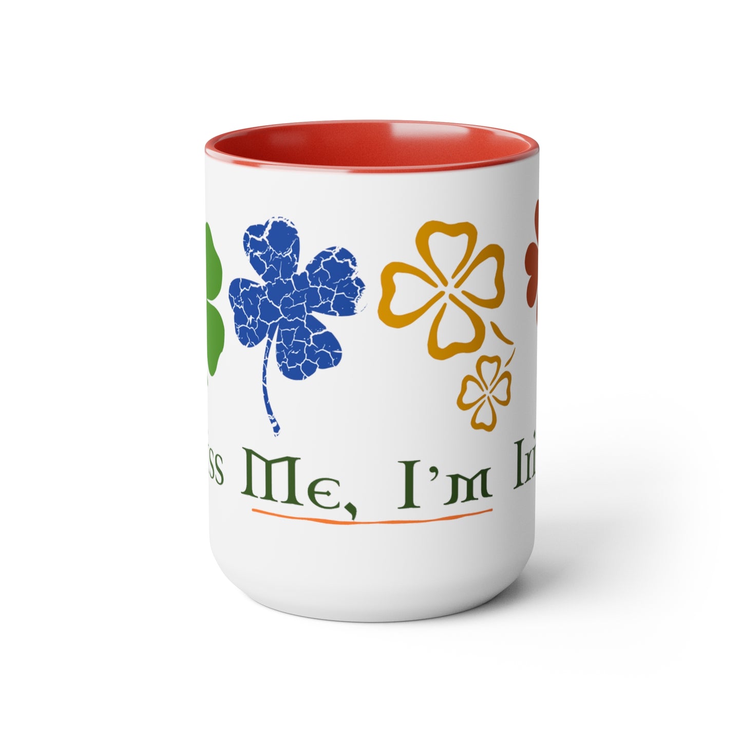 Kiss Me I'm Irish Two-Tone Coffee Mugs, 15oz St Patrick's Day Gift Irish Coffee Cup