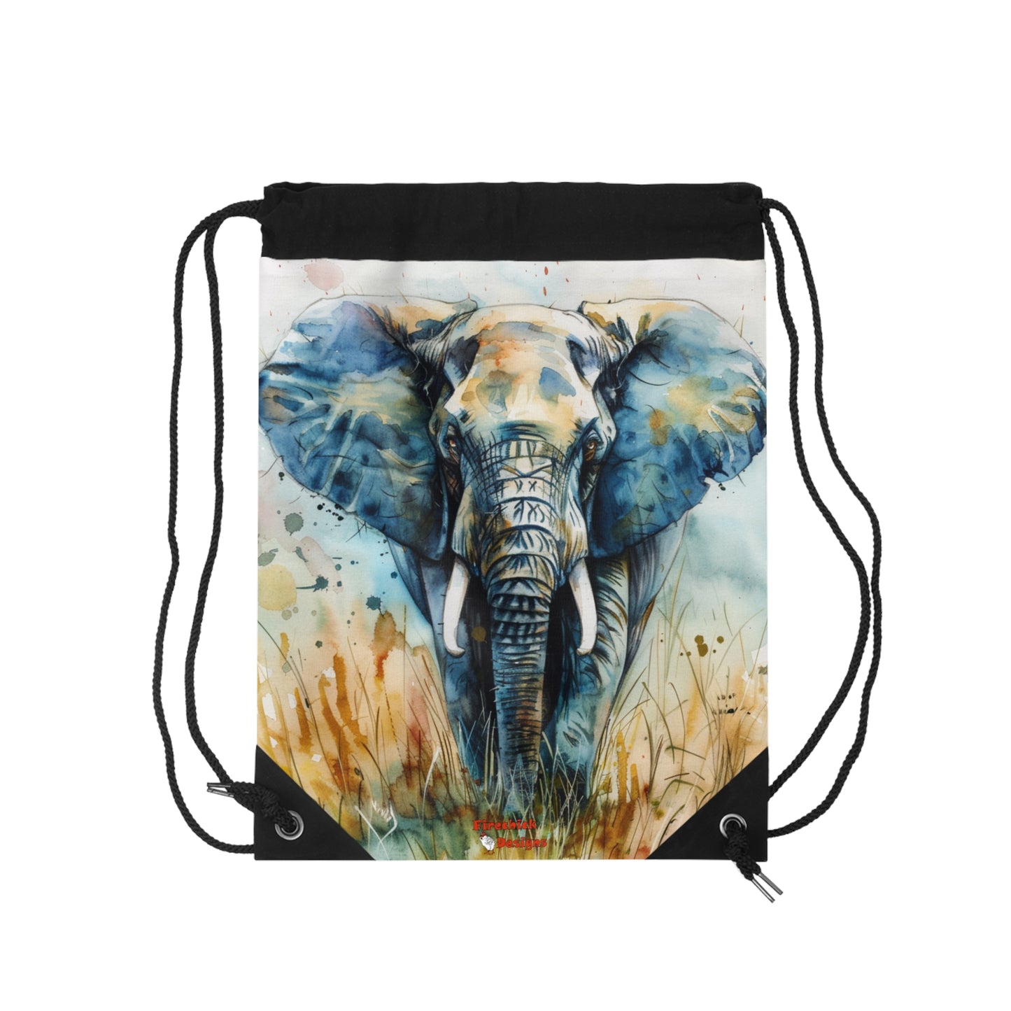 Watercolor Animal Drawstring Backpacks, Elephant, Lioness with Cubs, Whale with Calf Designs, 100% Polyester, Lined, Zipper Pocket