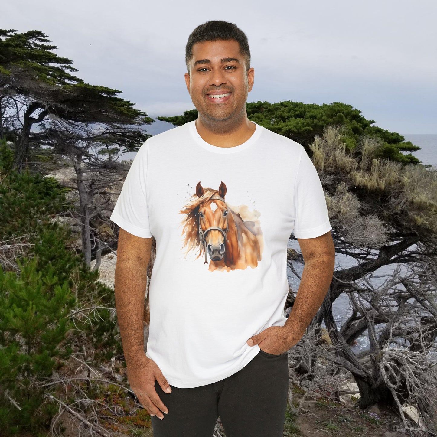 Horse Print T-Shirt, Short Sleeve, White or Natural, Ring-Spun Cotton, Horse Image, Comfort Fit, American Quarter Horse