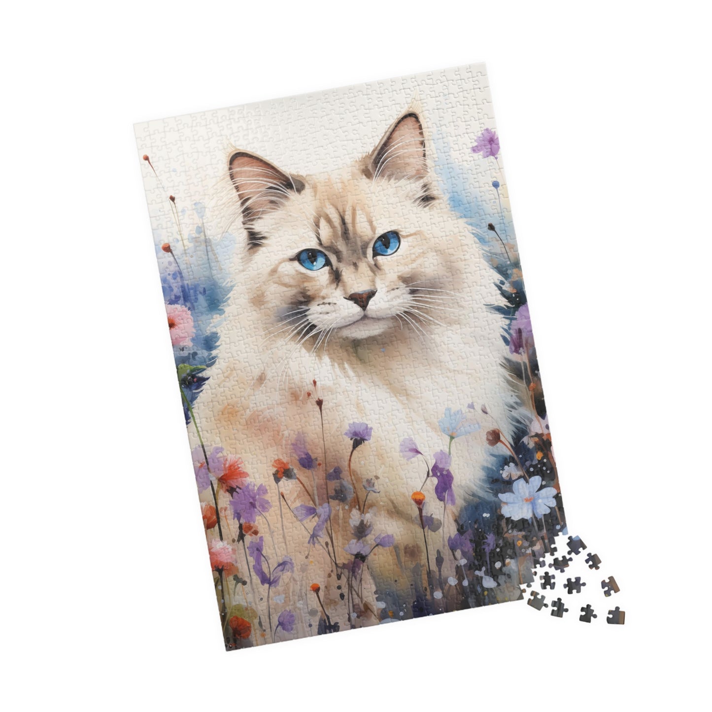 Ragdoll Cat in Wildflowers Jigsaw Puzzle (110, 252, 520, 1014-piece)Feline Pussycat Kitten Family Pet Jig Saw Animals Girls Women Lady