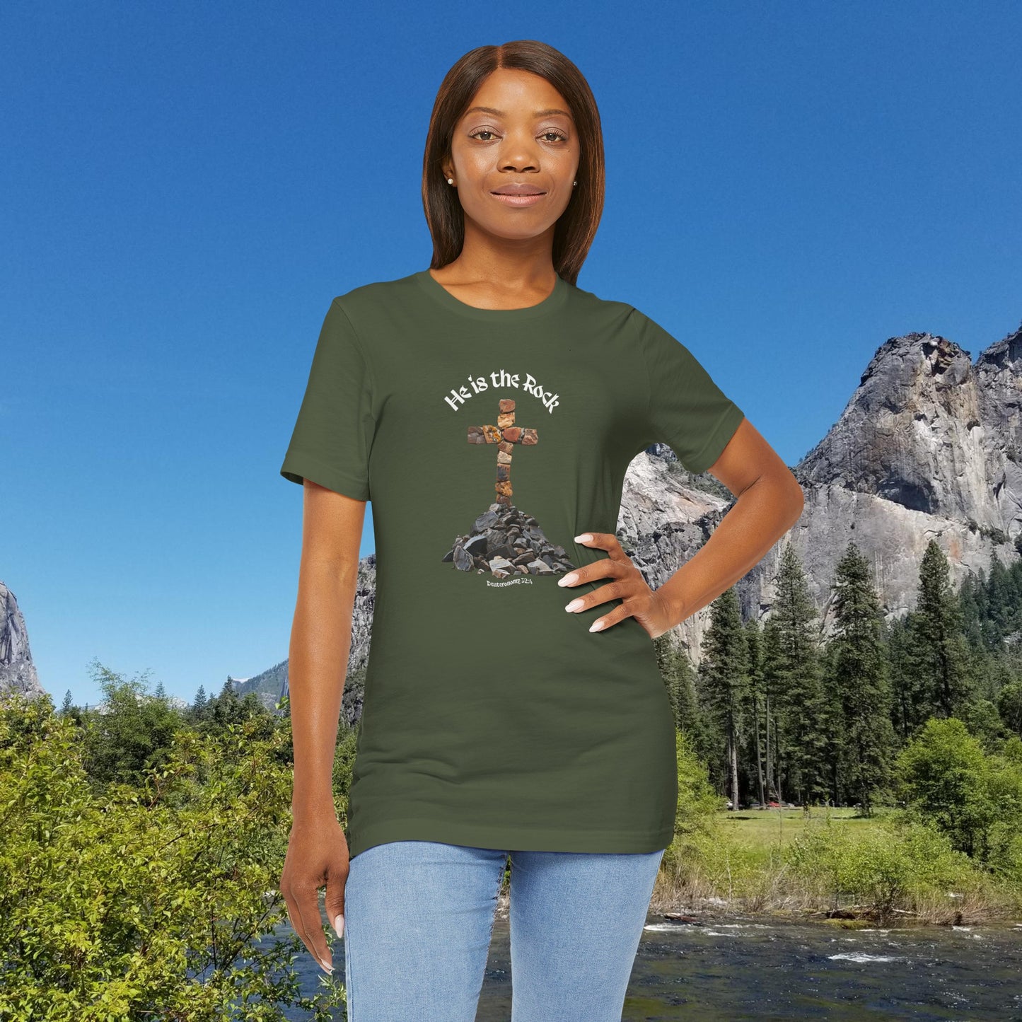 He is the Rock Cross T-Shirt, Small - XL, Solid Colors, Unisex Jersey Short Sleeve Tee