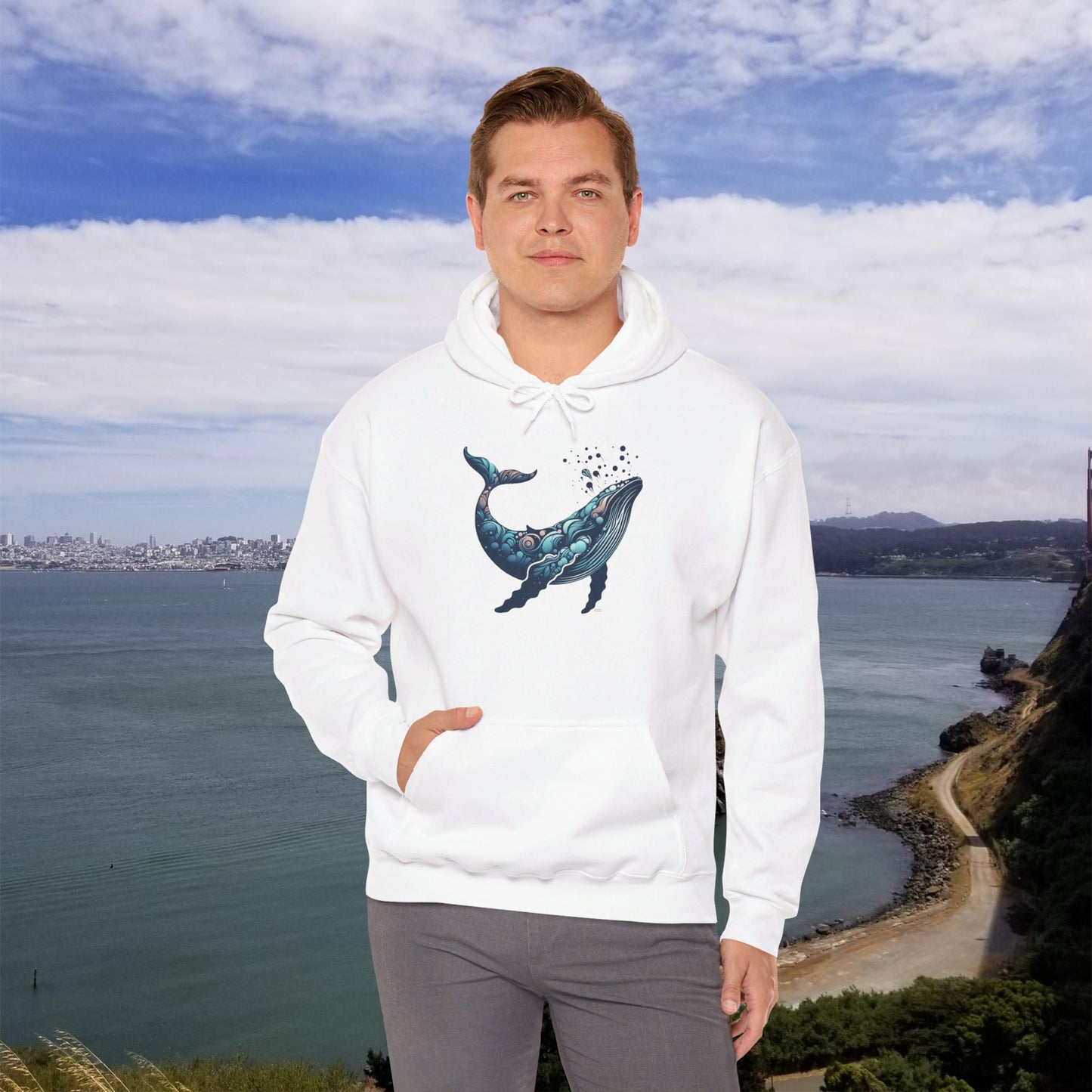 Humpback Whale Unisex Heavy Blend™ Hooded Sweatshirt | Abstract Whales Marine Mammal Blue Colorful Hoodie Ocean Animals Sea Life