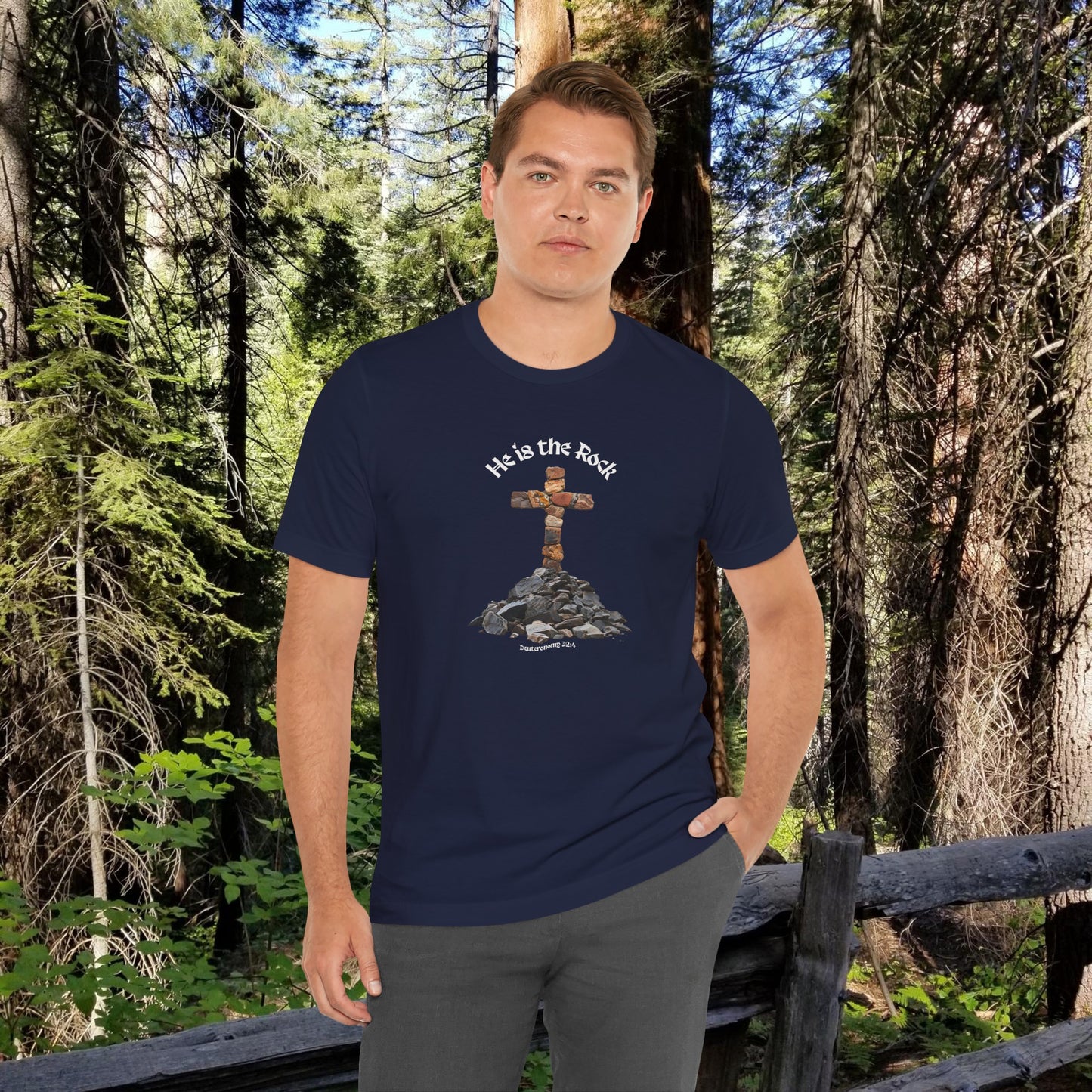 He is the Rock Cross T-Shirt, Small - XL, Solid Colors, Unisex Jersey Short Sleeve Tee