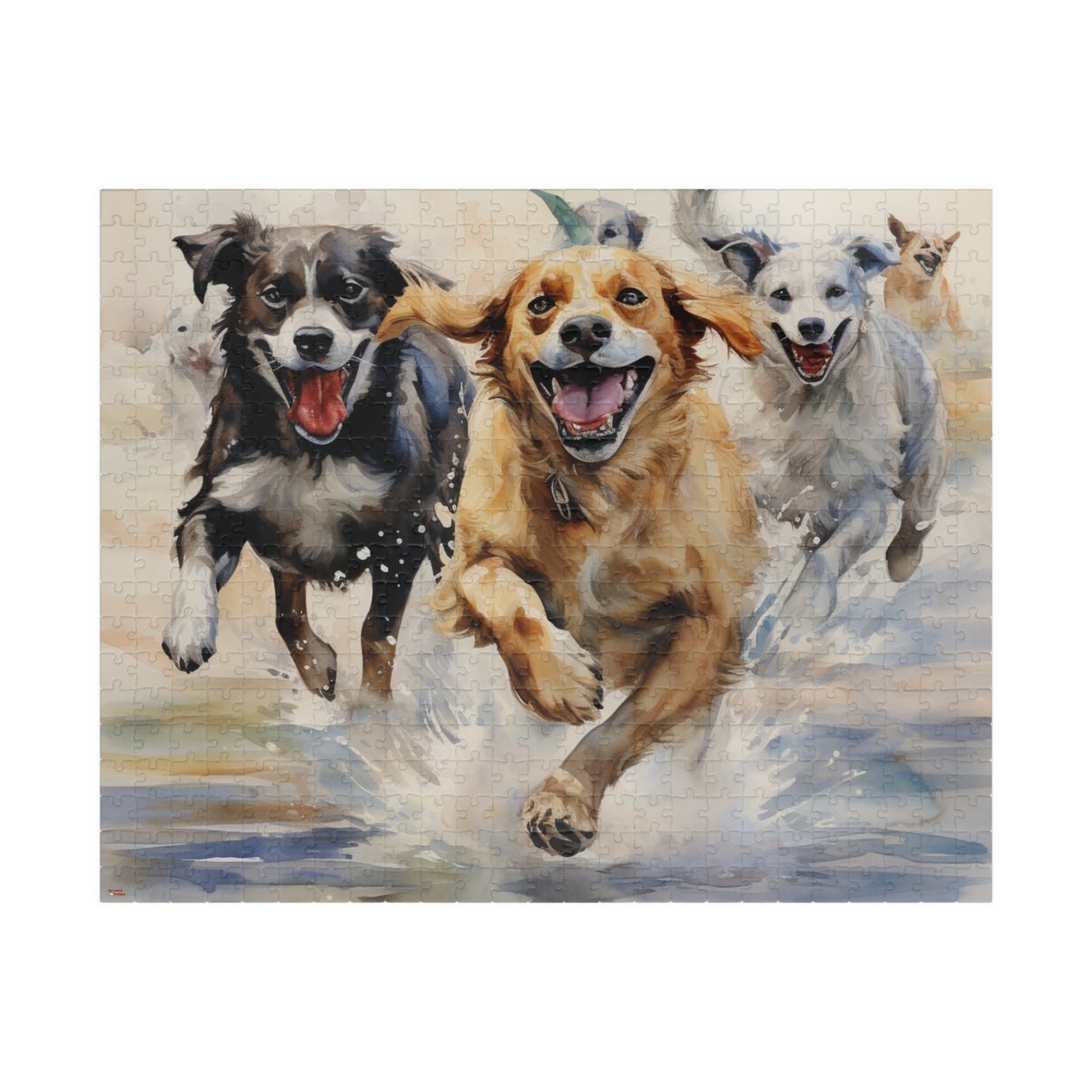 Mutts at Play Puzzle (110, 252, 500, 1014-piece) | Dogs Family Friends K9 Canine Pals Dog Buddies Pets Fur Babies Water Color Art Jig Saw