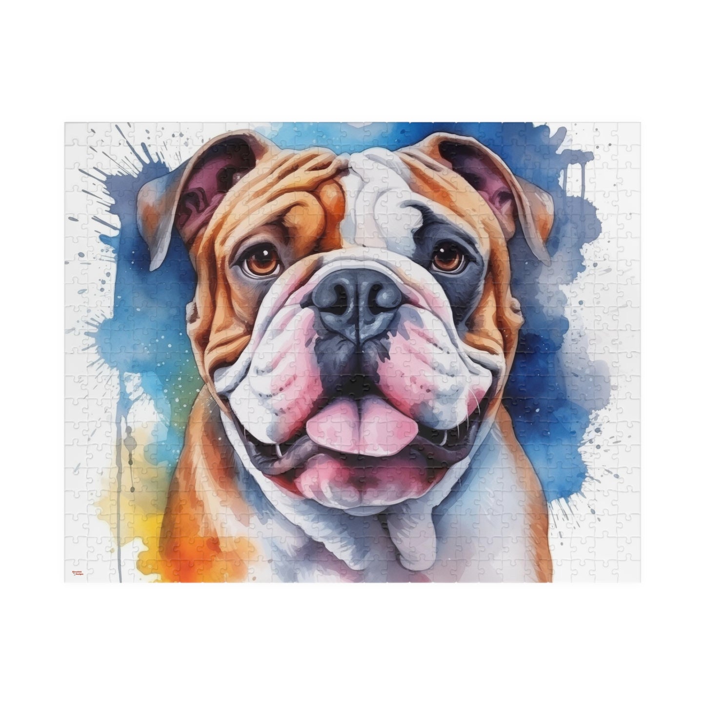 Bulldog Jigsaw Puzzle, Watercolor Portrait (110, 252, 520, 1014-piece)English British Dog Family Pet K9 Canine Mastiff Puppy Puppies Tabletop Games Jig Saw