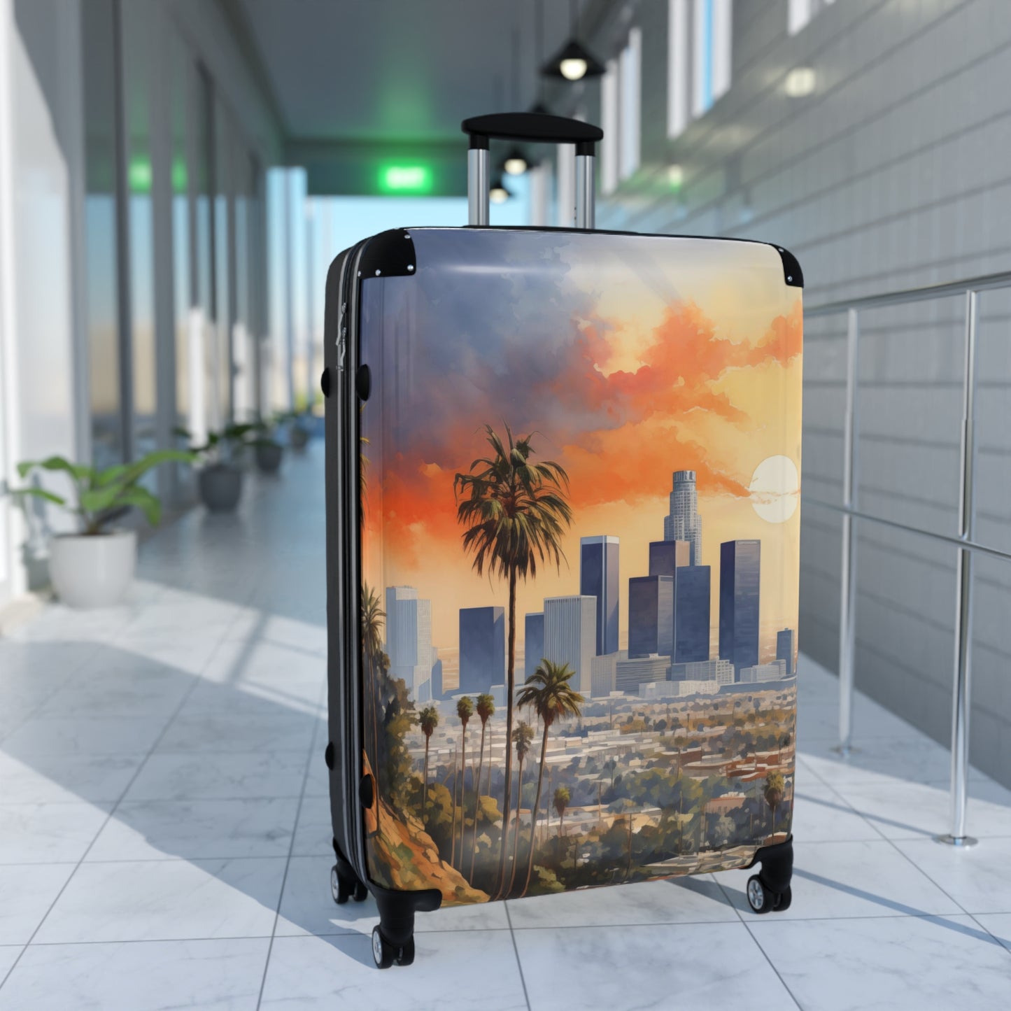 Los Angeles Suitcase | Cityscape Skyline City of Angels Bag Duffle Carry-On Watercolor Traveler California Sunset CA Garment Suit Case