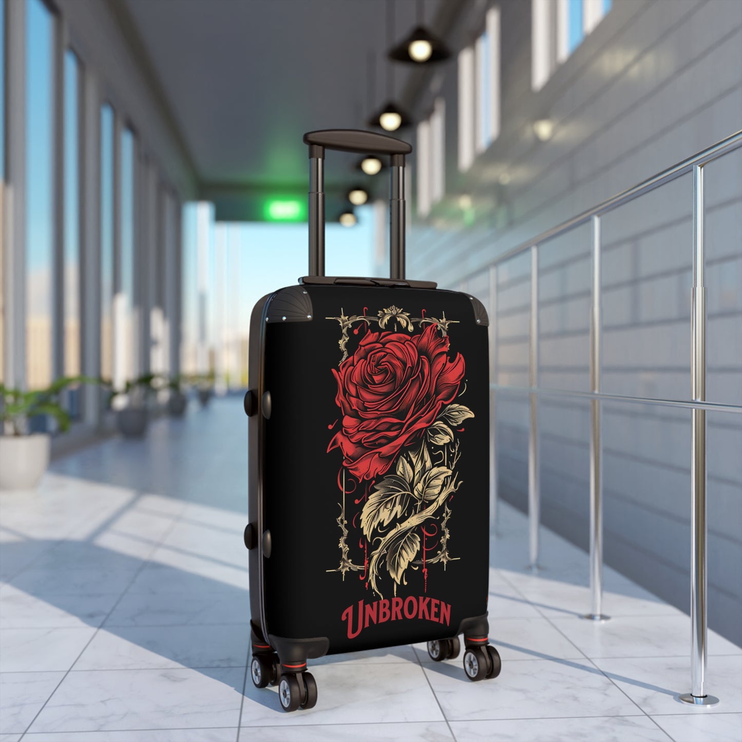 Unbroken Rose Design Hard-Shell Suitcases, Telescopic Handle, 360° Wheels, Locks, Carry-On, Medium, Large