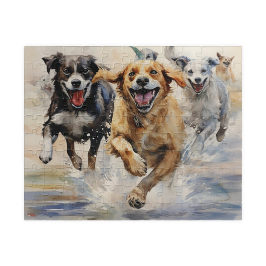 Mutts at Play Puzzle (110, 252, 500, 1014-piece) | Dogs Family Friends K9 Canine Pals Dog Buddies Pets Fur Babies Water Color Art Jig Saw