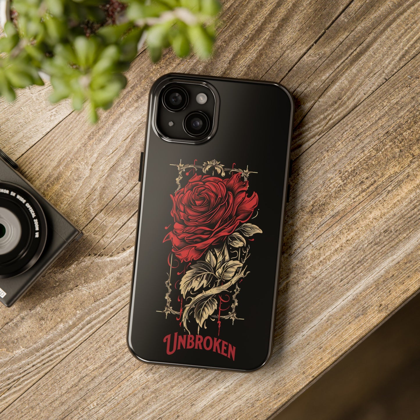 Unbroken Vintage Rose Design Tough Cases for iPhone 15, 15 Pro, 15 Plus, 15 Pro Max, Lightweight, Impact Resistant, 2-Piece TPU and Polycarbonate Shell