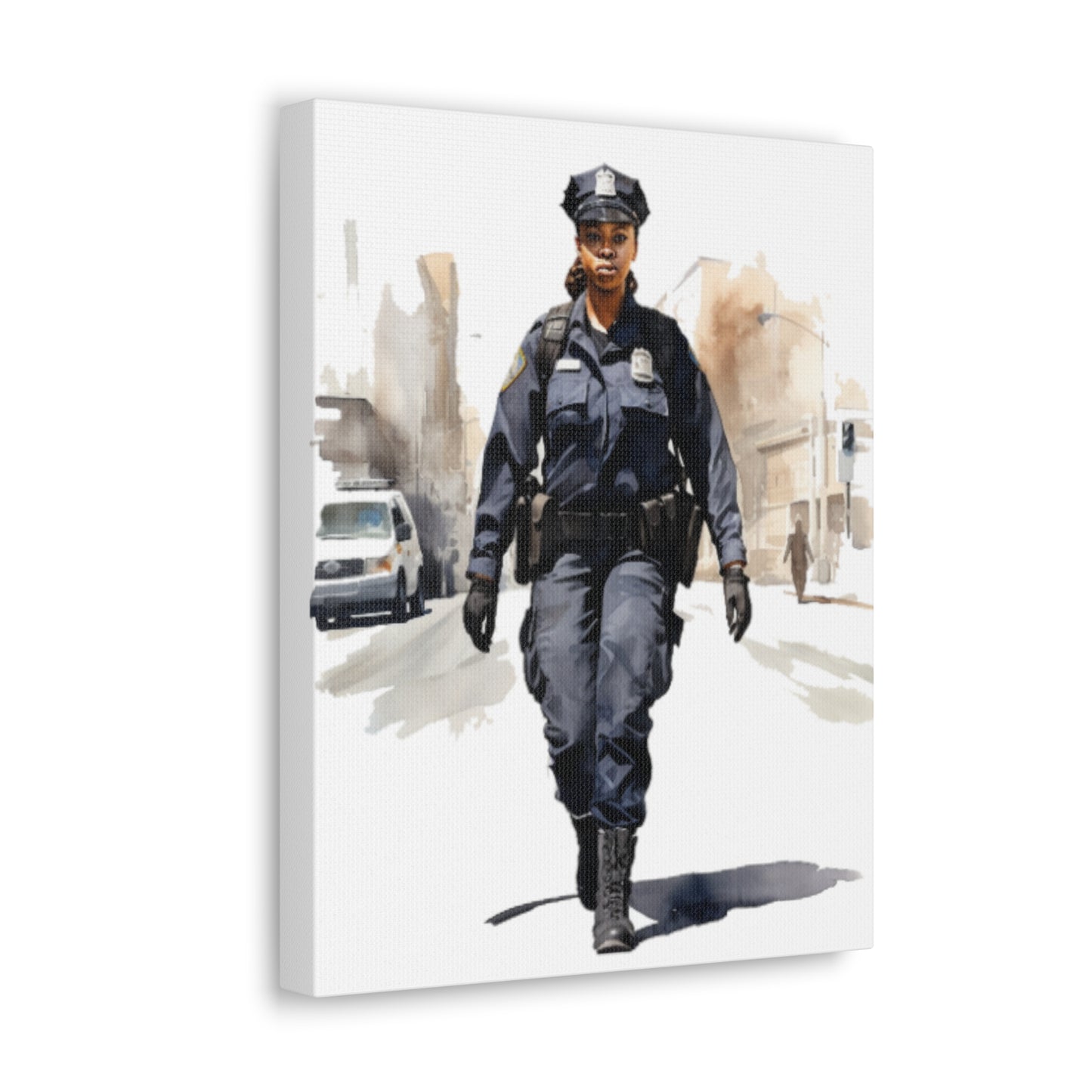 African American Police Officer Design #4 Canvas Gallery Wraps | Black Lady Female Law Enforcement Watercolor America's Finest Peace Art