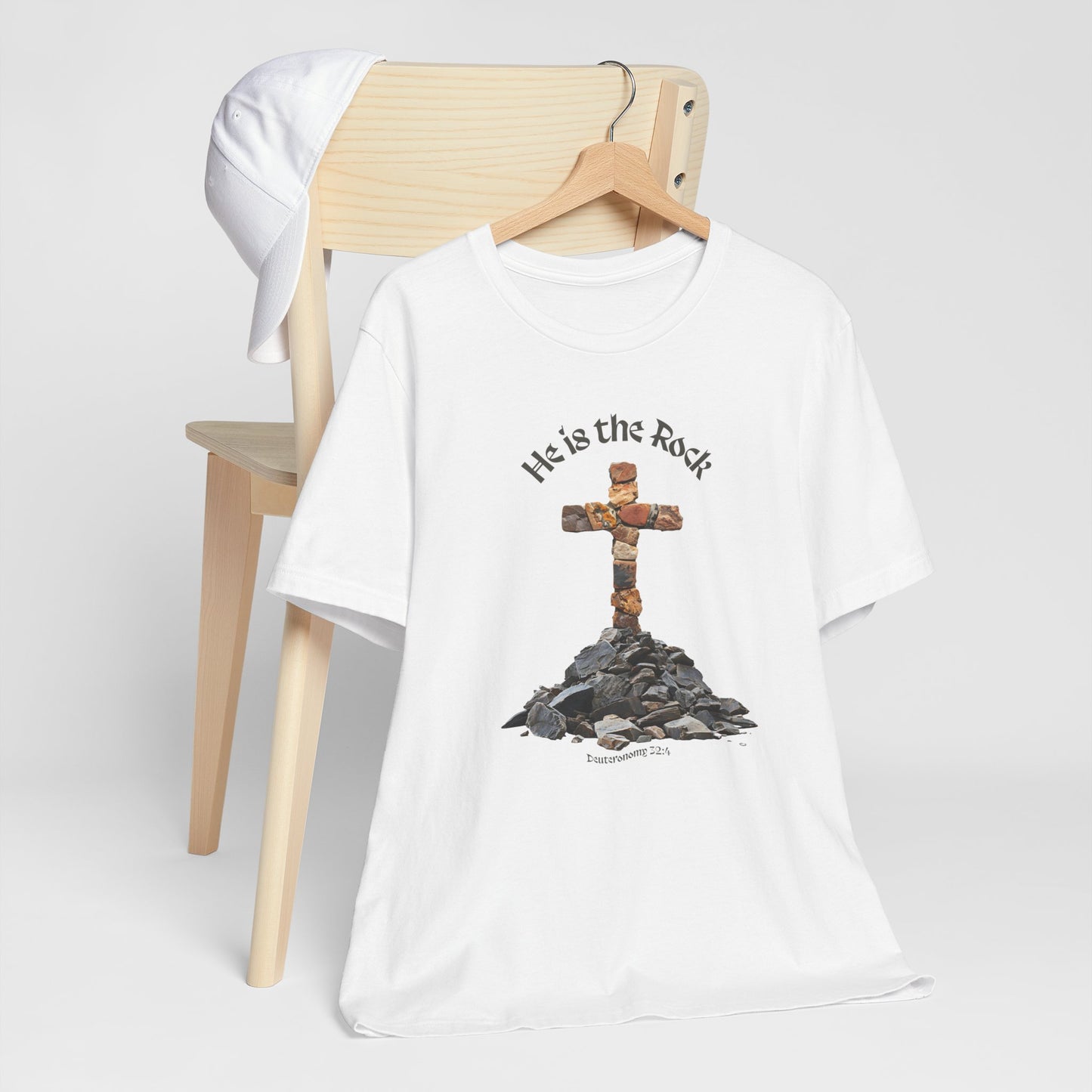 He is the Rock Cross T-Shirt, Small - XL, White or Solid Colors, Unisex Jersey Short Sleeve