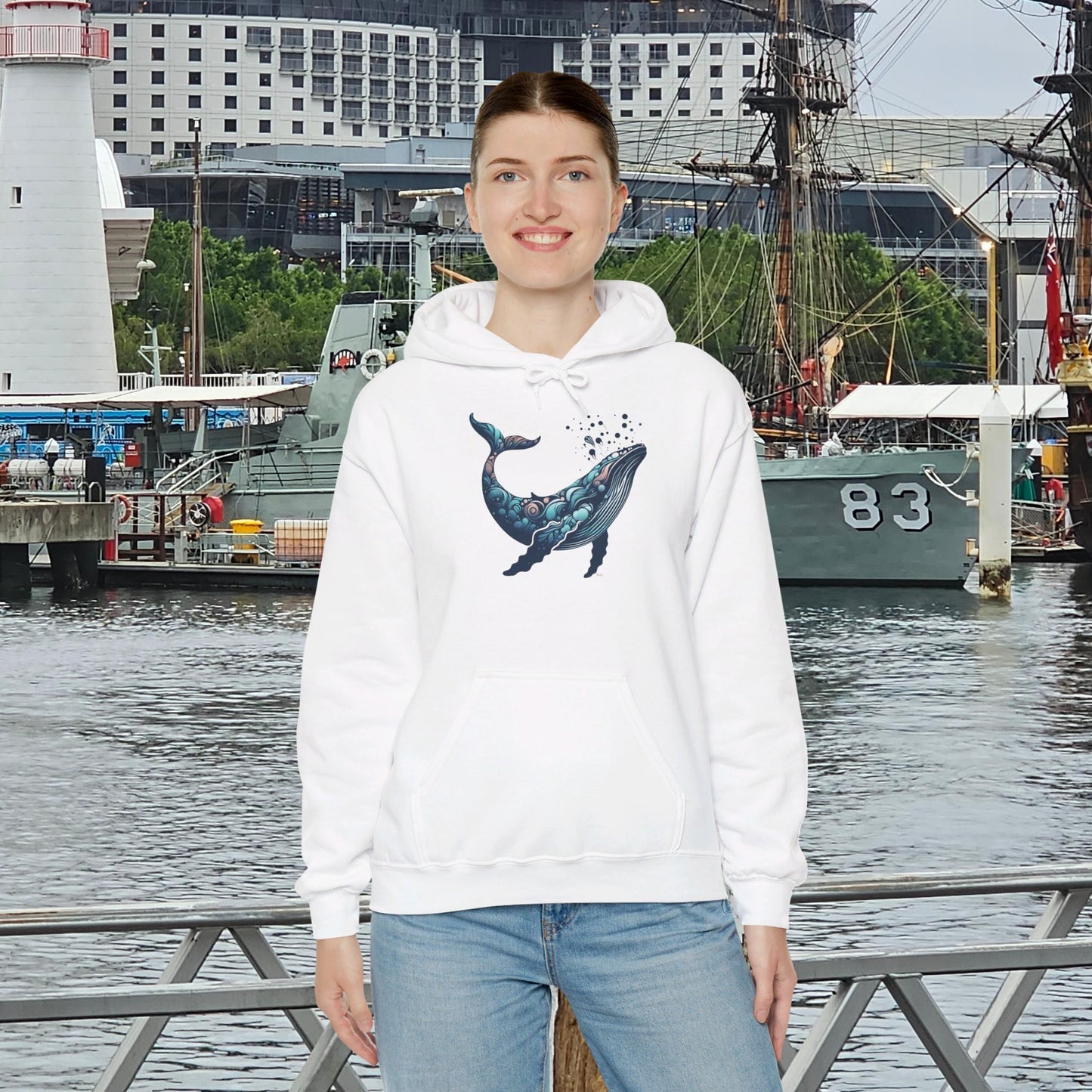 Humpback Whale Unisex Heavy Blend™ Hooded Sweatshirt | Abstract Whales Marine Mammal Blue Colorful Hoodie Ocean Animals Sea Life