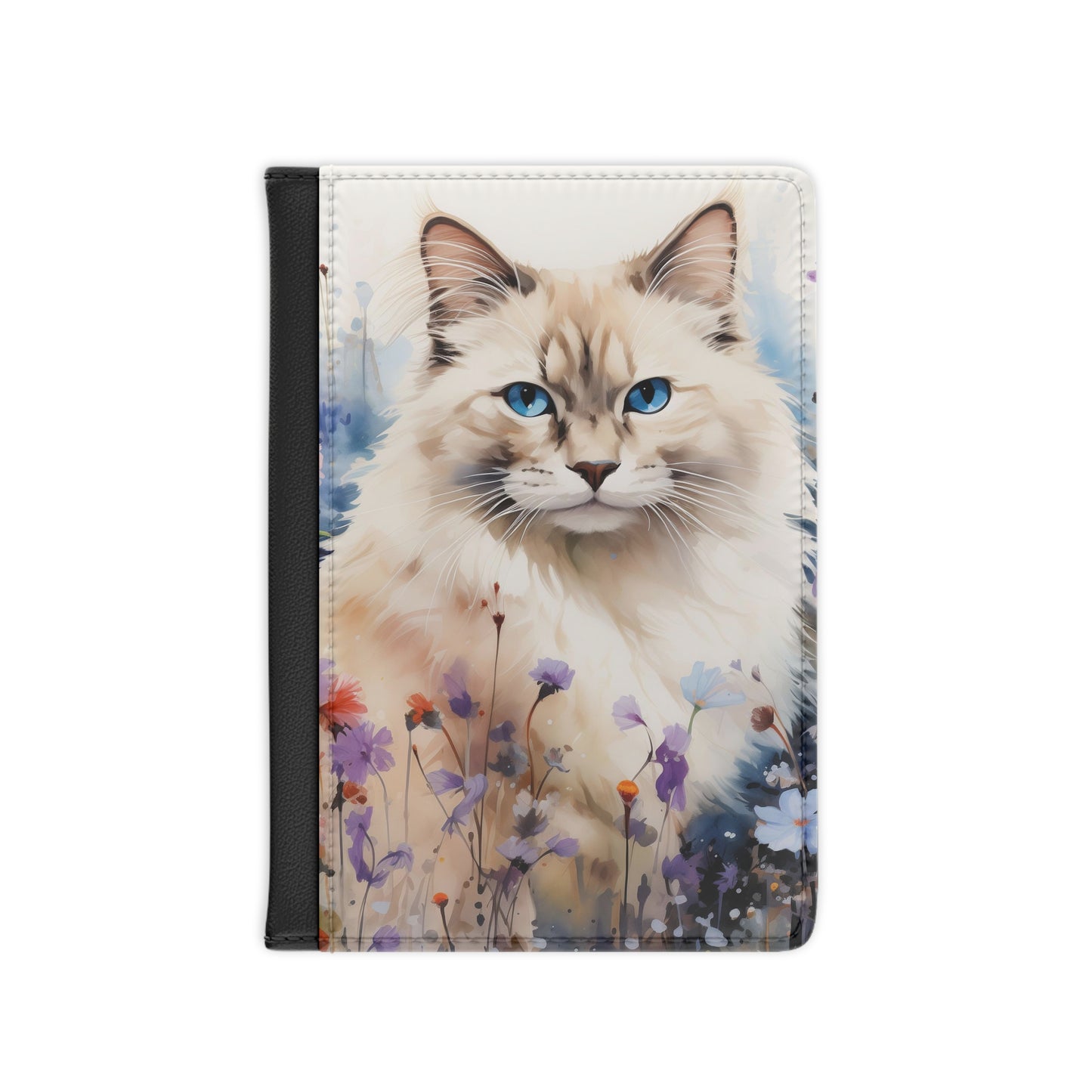 Passport Cover Wallet, Ragdoll Cat Watercolor Print, Faux Leather, RFID Blocking, 3.9" x 5.8"