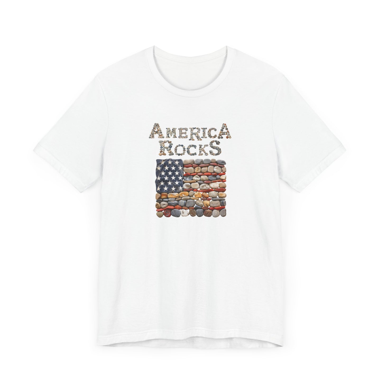America Rocks T-Shirt, Cotton Blend Crew Neck Tee, White, Black or Navy, Featuring American Flag Design