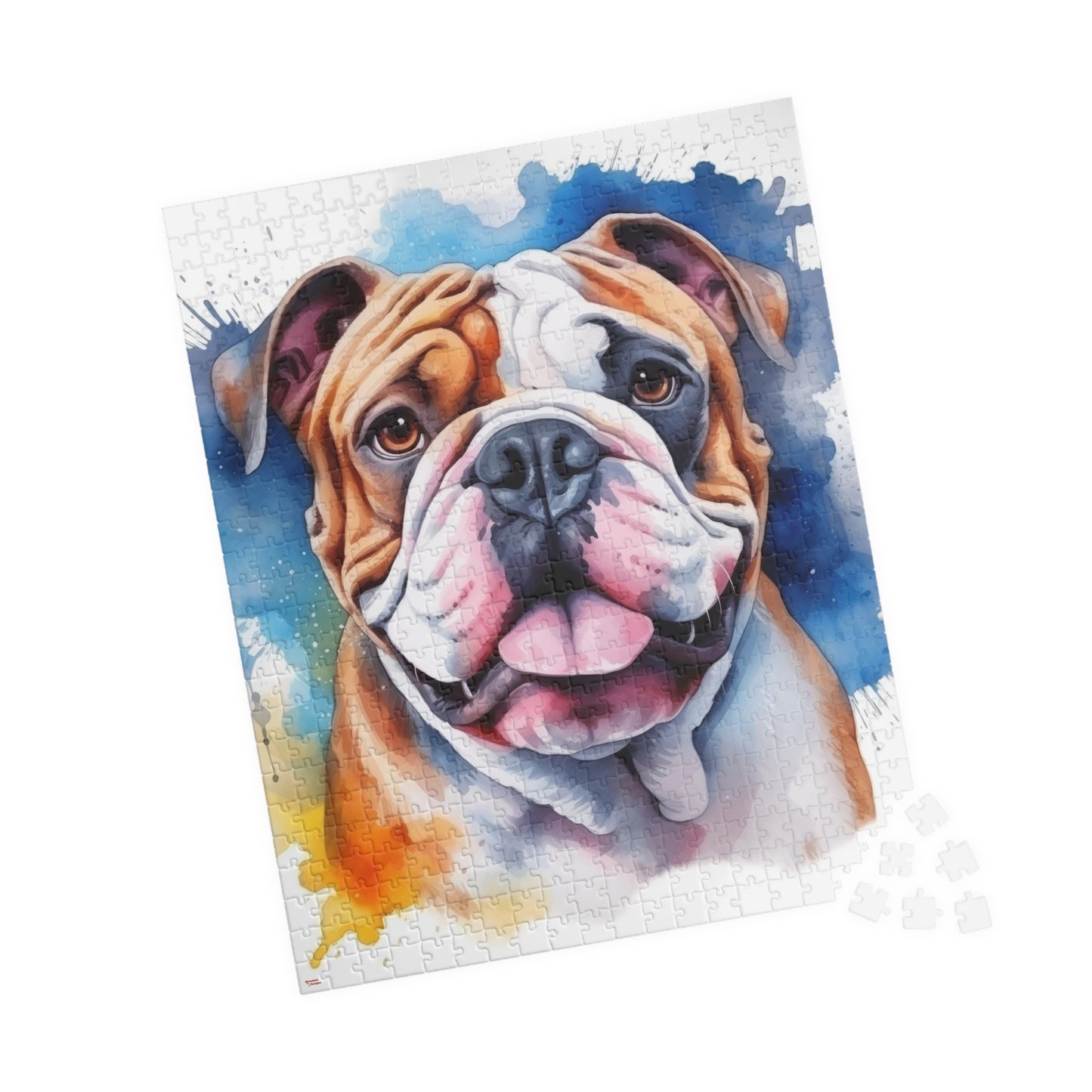 Bulldog Jigsaw Puzzle, Watercolor Portrait (110, 252, 520, 1014-piece)English British Dog Family Pet K9 Canine Mastiff Puppy Puppies Tabletop Games Jig Saw