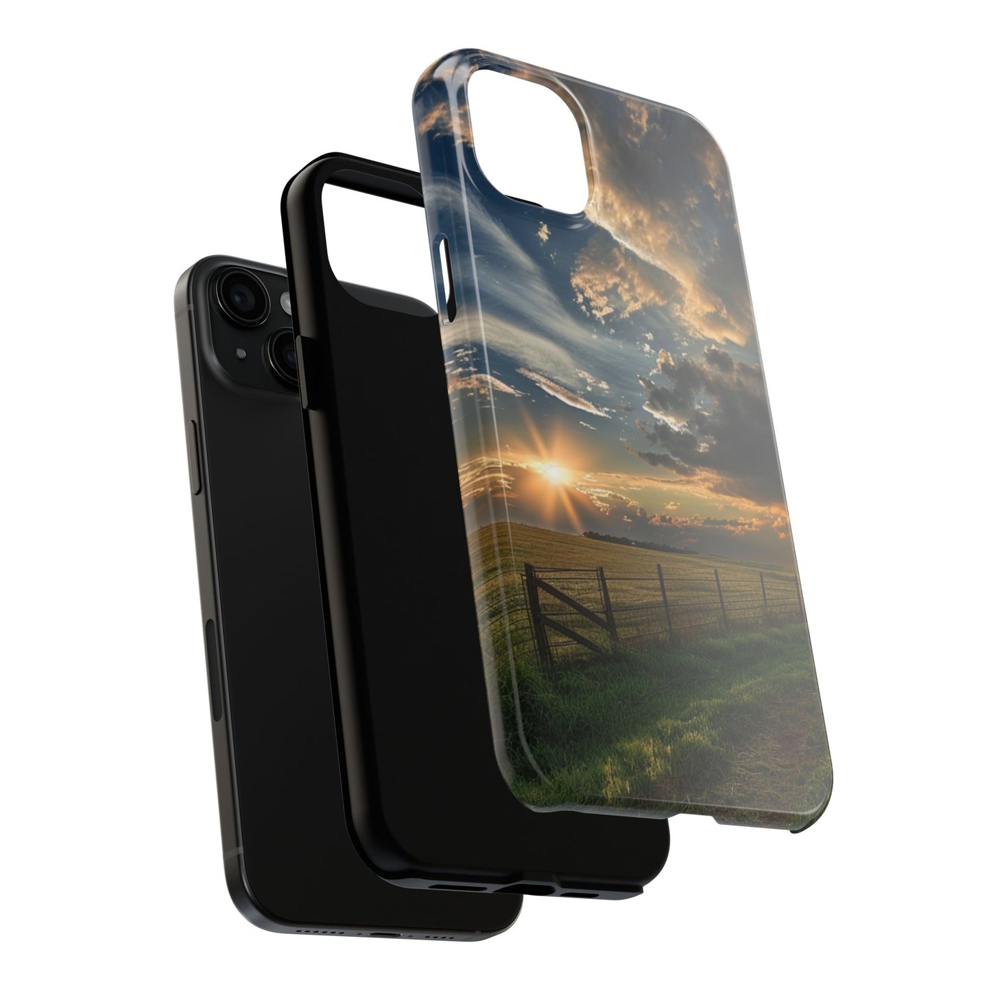 Tough iPhone 15 Series Phone Case, Scenic American Heartland Design, Polycarbonate Shell, TPU Lining, Wireless Charging Compatible