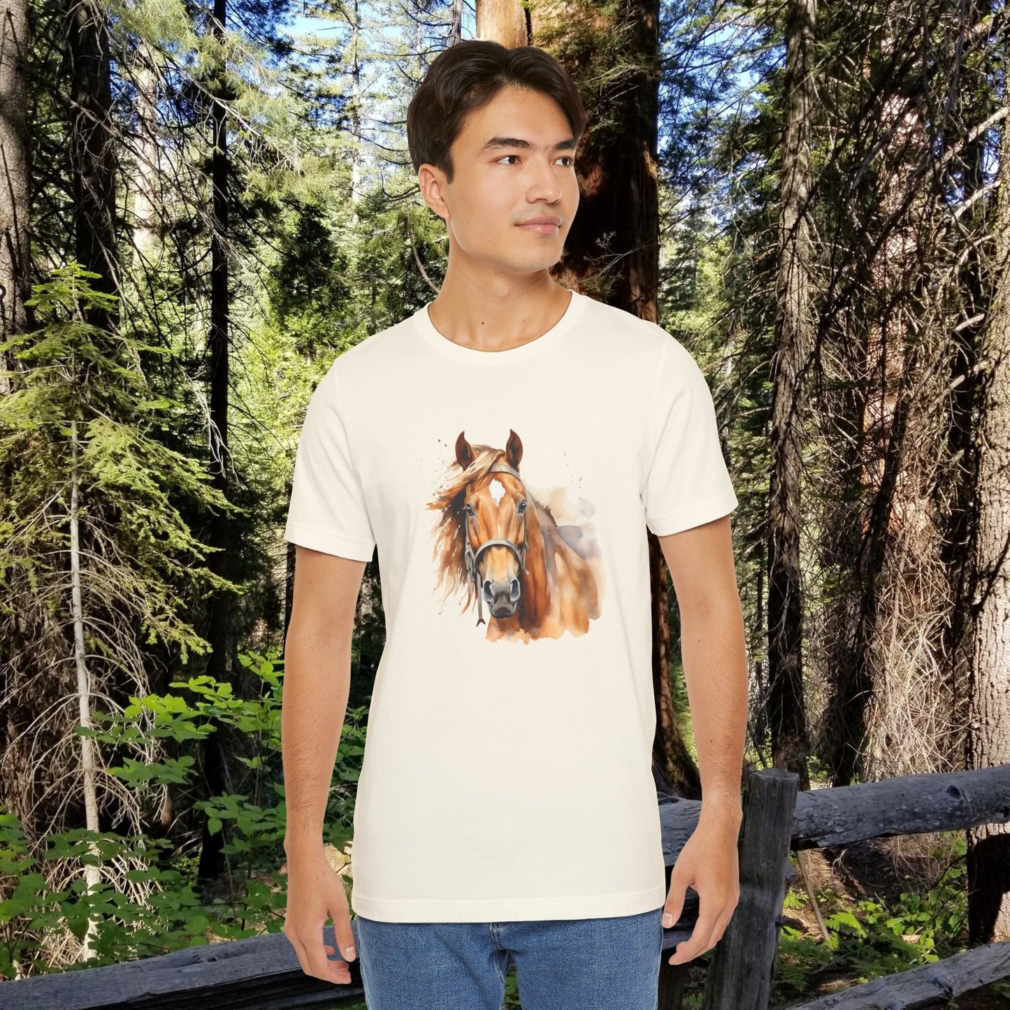 Horse Print T-Shirt, Short Sleeve, White or Natural, Ring-Spun Cotton, Horse Image, Comfort Fit, American Quarter Horse