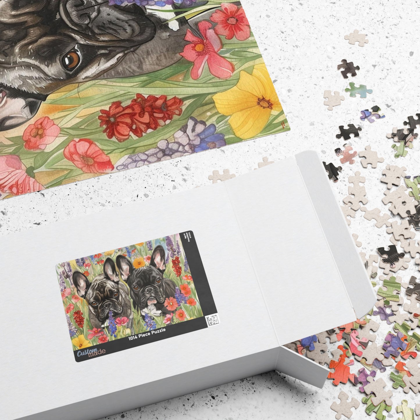 French Bulldogs Puzzle #4(110, 252, 520, 1014-piece) Wildflowers Watercolor Jig Saw Family Pet K9 Canine Friend Buddy Tabletop Game 1000 500