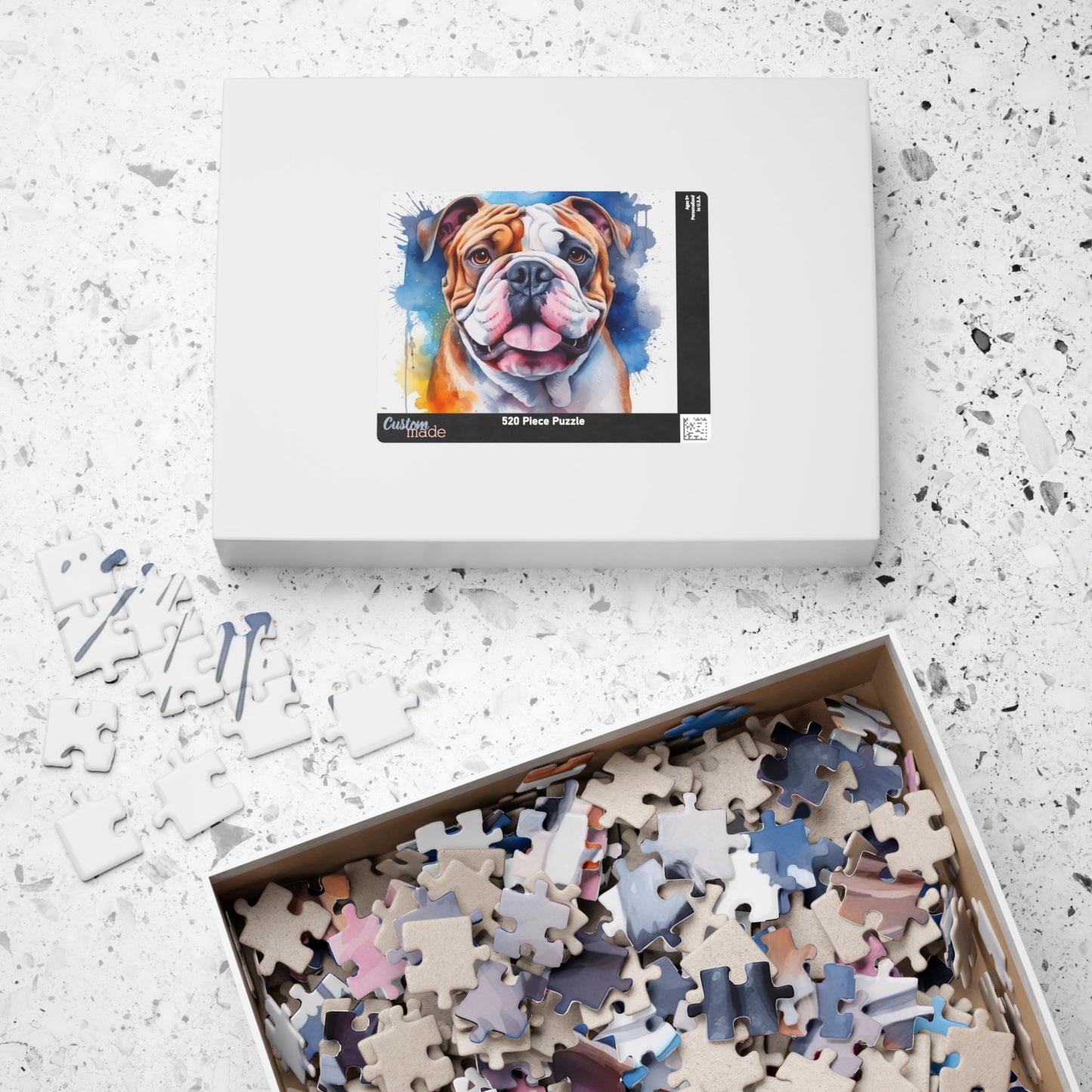 Bulldog Jigsaw Puzzle, Watercolor Portrait (110, 252, 520, 1014-piece)English British Dog Family Pet K9 Canine Mastiff Puppy Puppies Tabletop Games Jig Saw