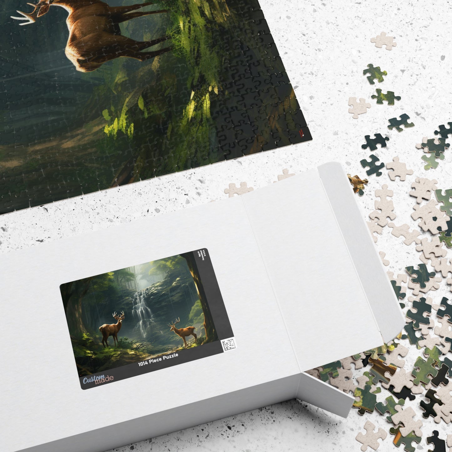 Deer in the Woods Puzzle (500, 1014-piece) | Animal Life Nature Trees Waterfall Light God's Creatures Stag Doe Buck Flora Fauna