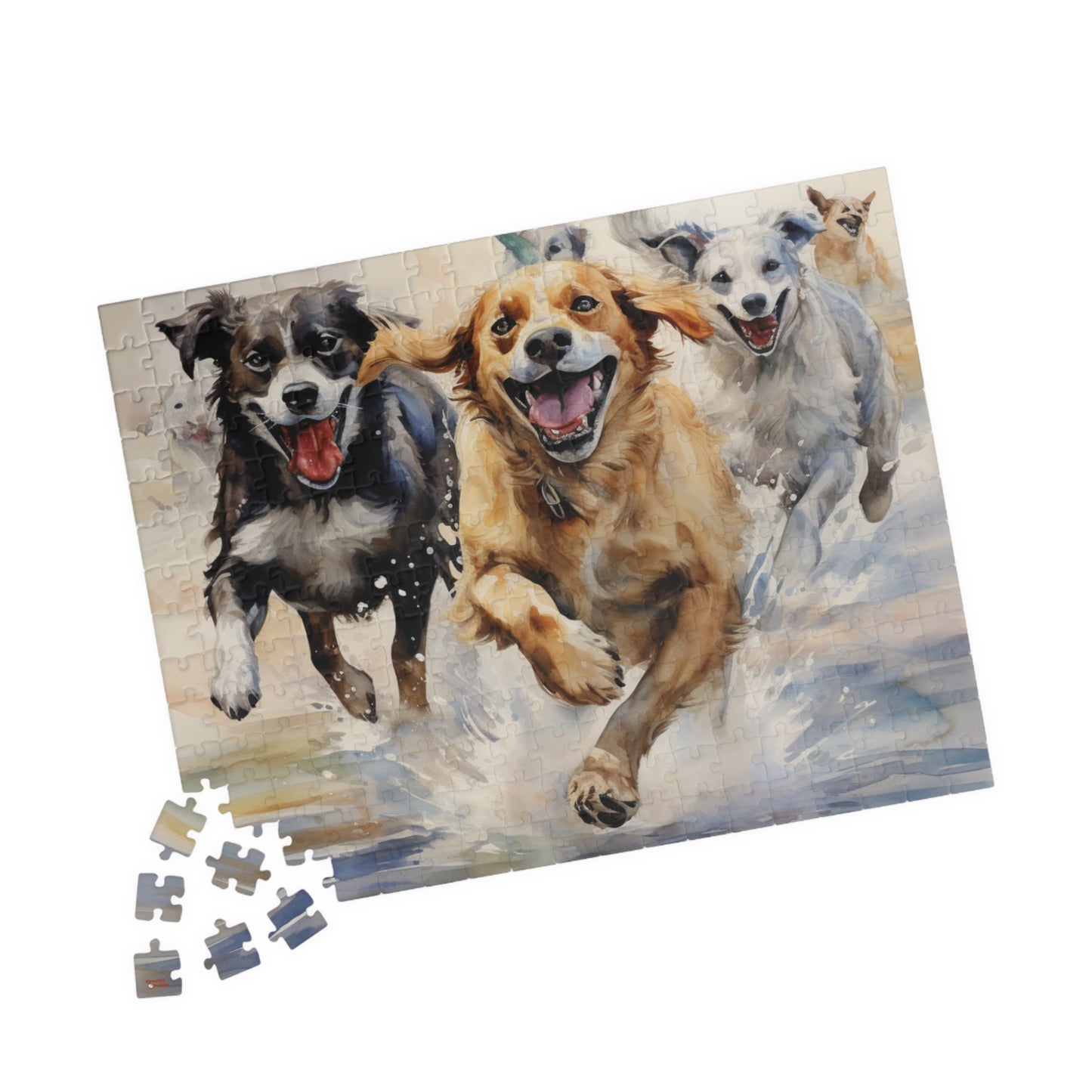 Mutts at Play Puzzle (110, 252, 500, 1014-piece) | Dogs Family Friends K9 Canine Pals Dog Buddies Pets Fur Babies Water Color Art Jig Saw