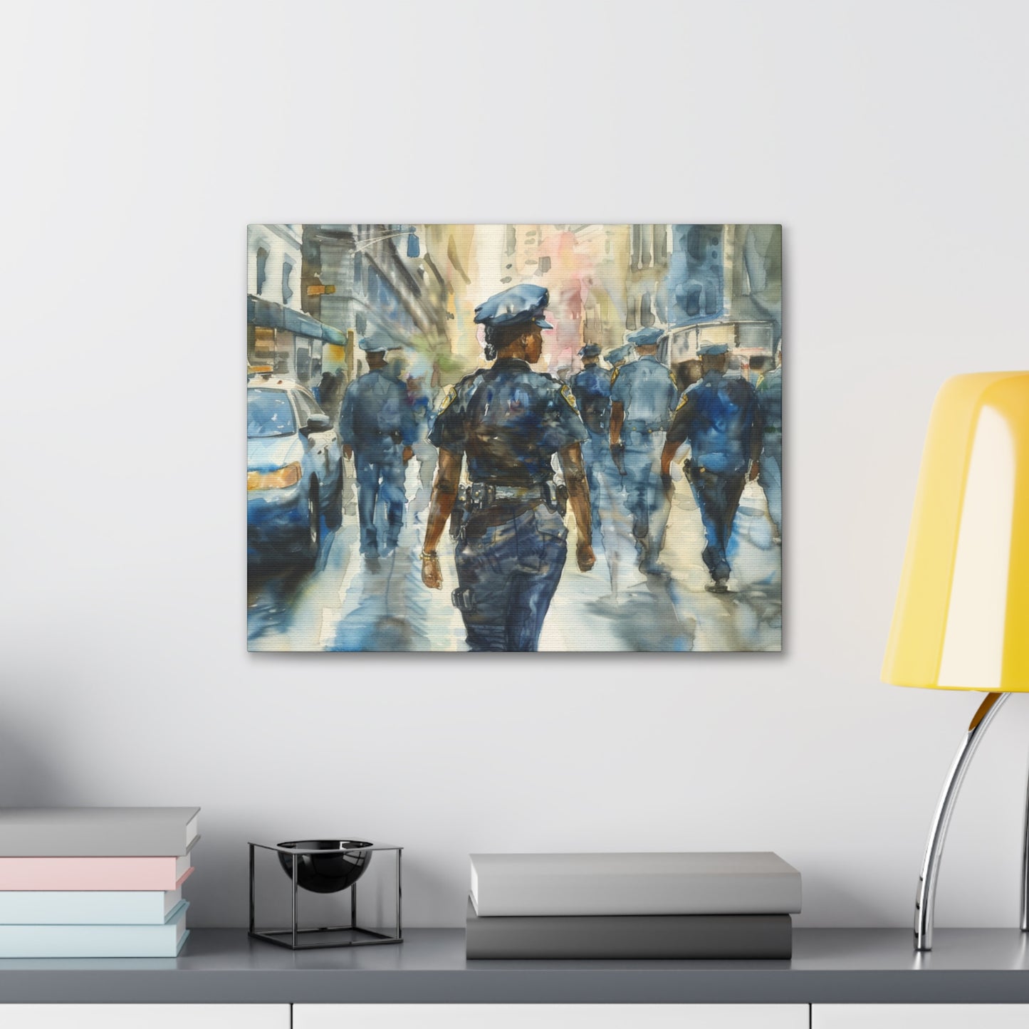 African American Police Officer Design #1 Canvas Gallery Wraps | Black Lady Female Law Enforcement Watercolor Peace Officers Art Decor
