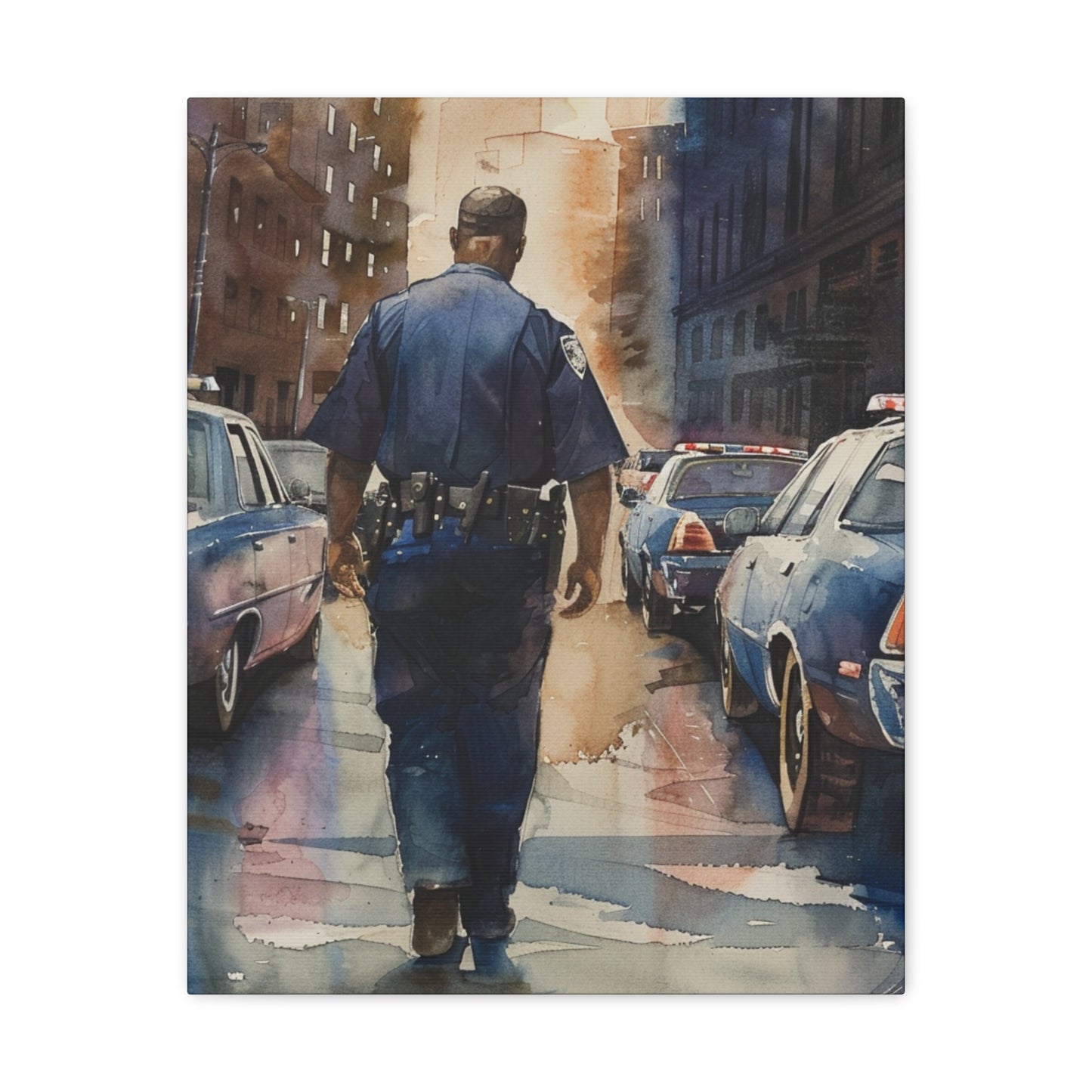 African American Police Officer #4 Canvas Gallery Wraps Watercolor Black Law Enforcement Cop America's Finest Policeman Policemen Artwork