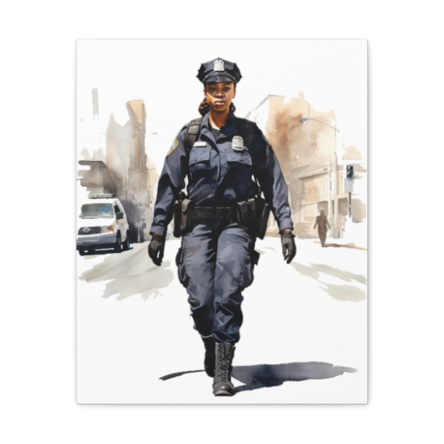 African American Police Officer Design #4 Canvas Gallery Wraps | Black Lady Female Law Enforcement Watercolor America's Finest Peace Art