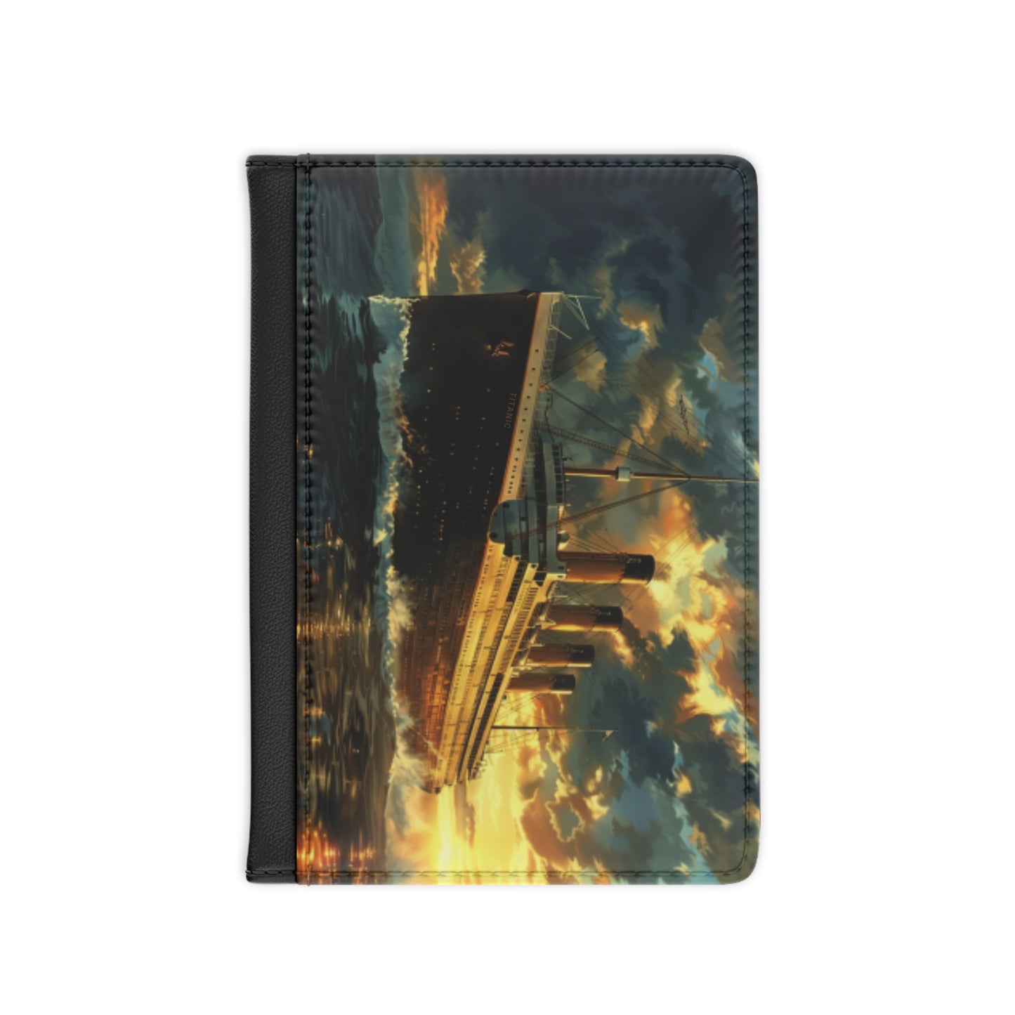 Titanic Passport Cover, Faux Leather, Watercolor Print, RFID Blocking, 3.9 x 5.8 inches (10 x 14.7 cm), Inner Pockets, Black