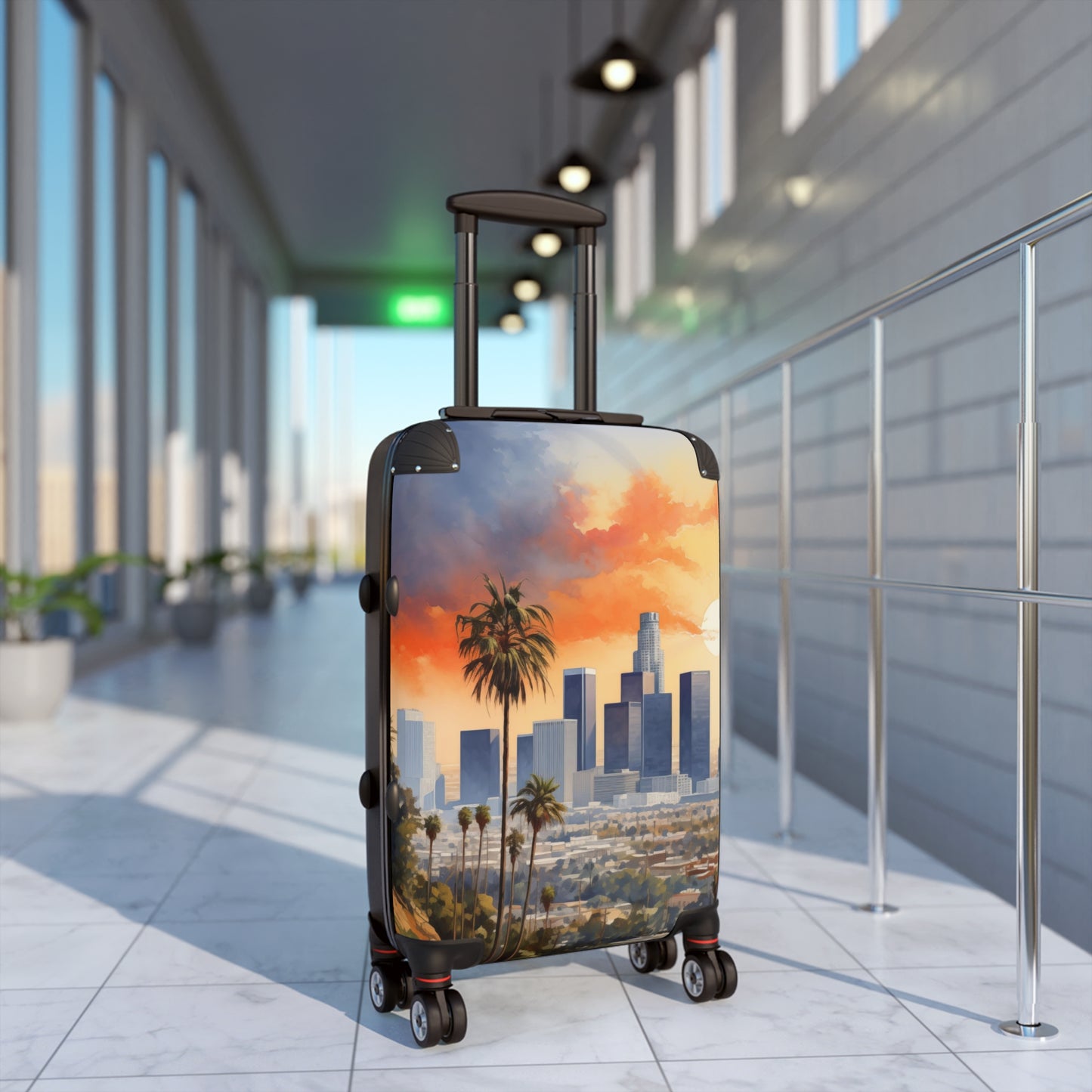 Los Angeles Suitcase | Cityscape Skyline City of Angels Bag Duffle Carry-On Watercolor Traveler California Sunset CA Garment Suit Case