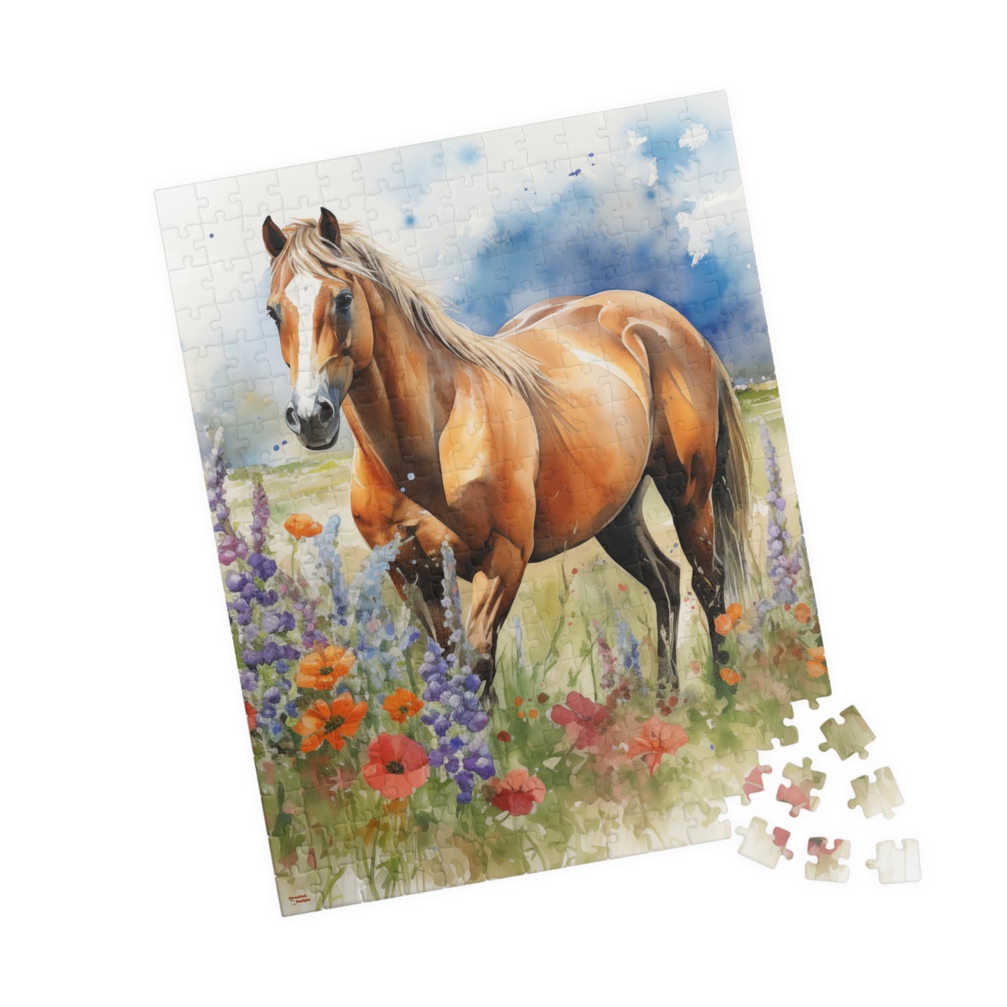 Puzzle of American Quarter Horse in Wildflowers (110, 252, 520, 1014-piece) Equestrian Animal Equine Pony Stallion Mare Racehorse Tabletop Game Jig Saw