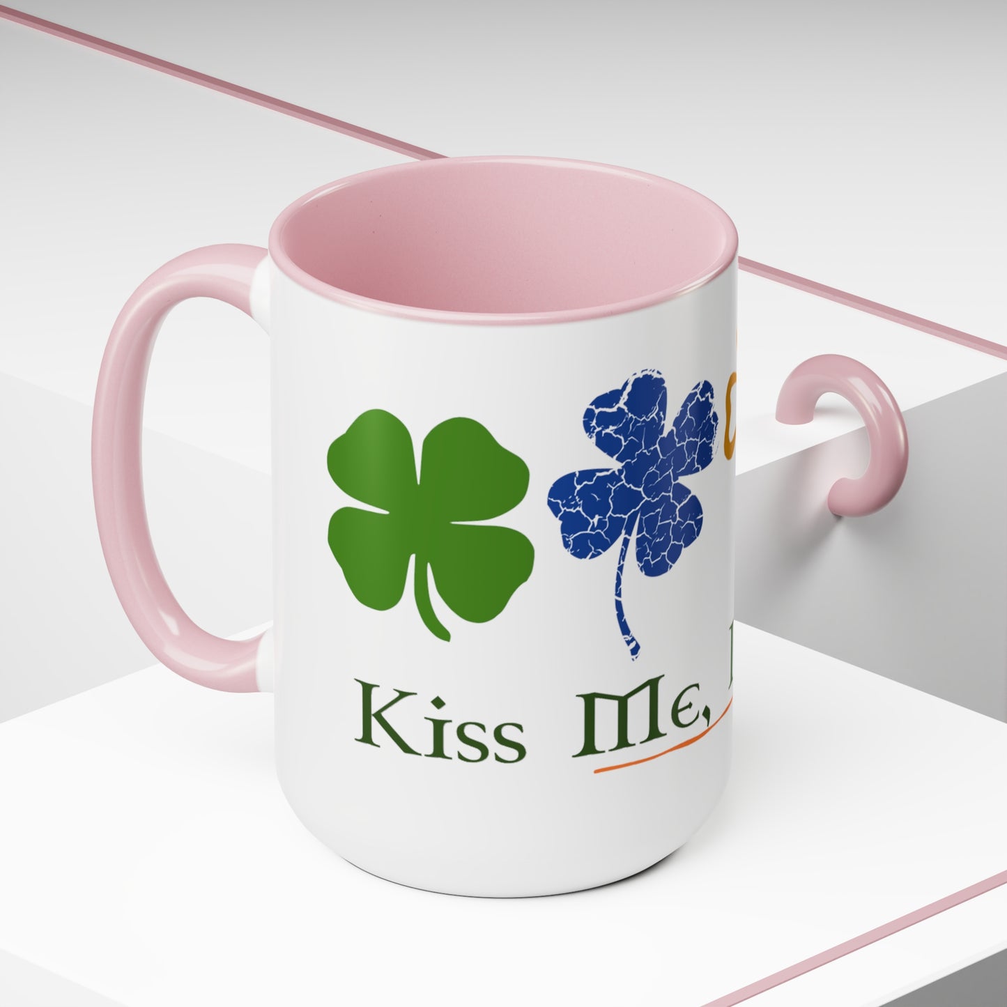 Kiss Me I'm Irish Two-Tone Coffee Mugs, 15oz St Patrick's Day Gift Irish Coffee Cup