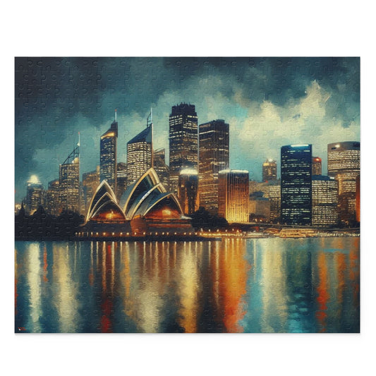 Sydney Opera House Sunrise Jigsaw Puzzles, Watercolor Style, 3 Sizes Available: 8x10 (120pcs), 11x14 (252pcs), 16x20 (500pcs)