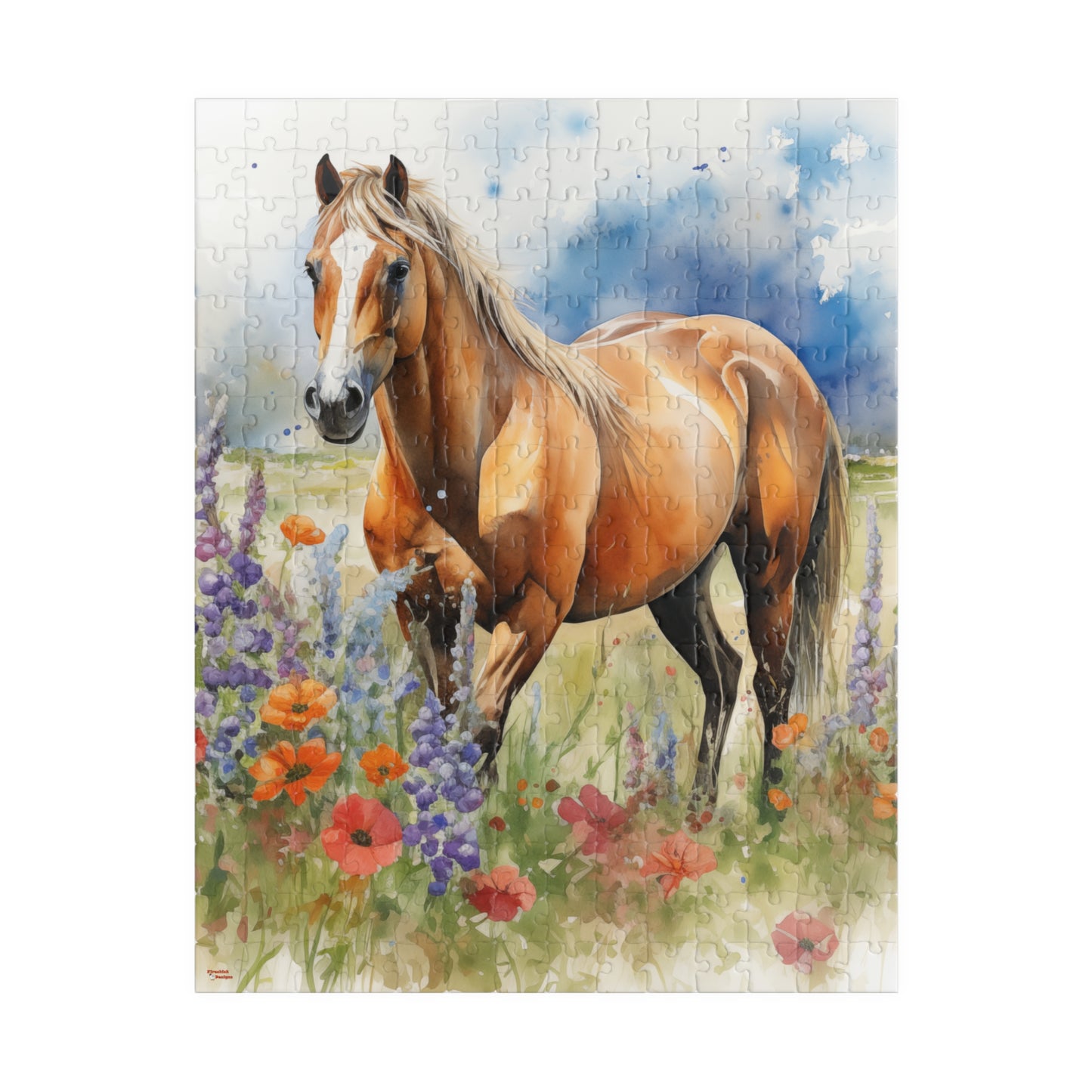 Puzzle of American Quarter Horse in Wildflowers (110, 252, 520, 1014-piece) Equestrian Animal Equine Pony Stallion Mare Racehorse Tabletop Game Jig Saw