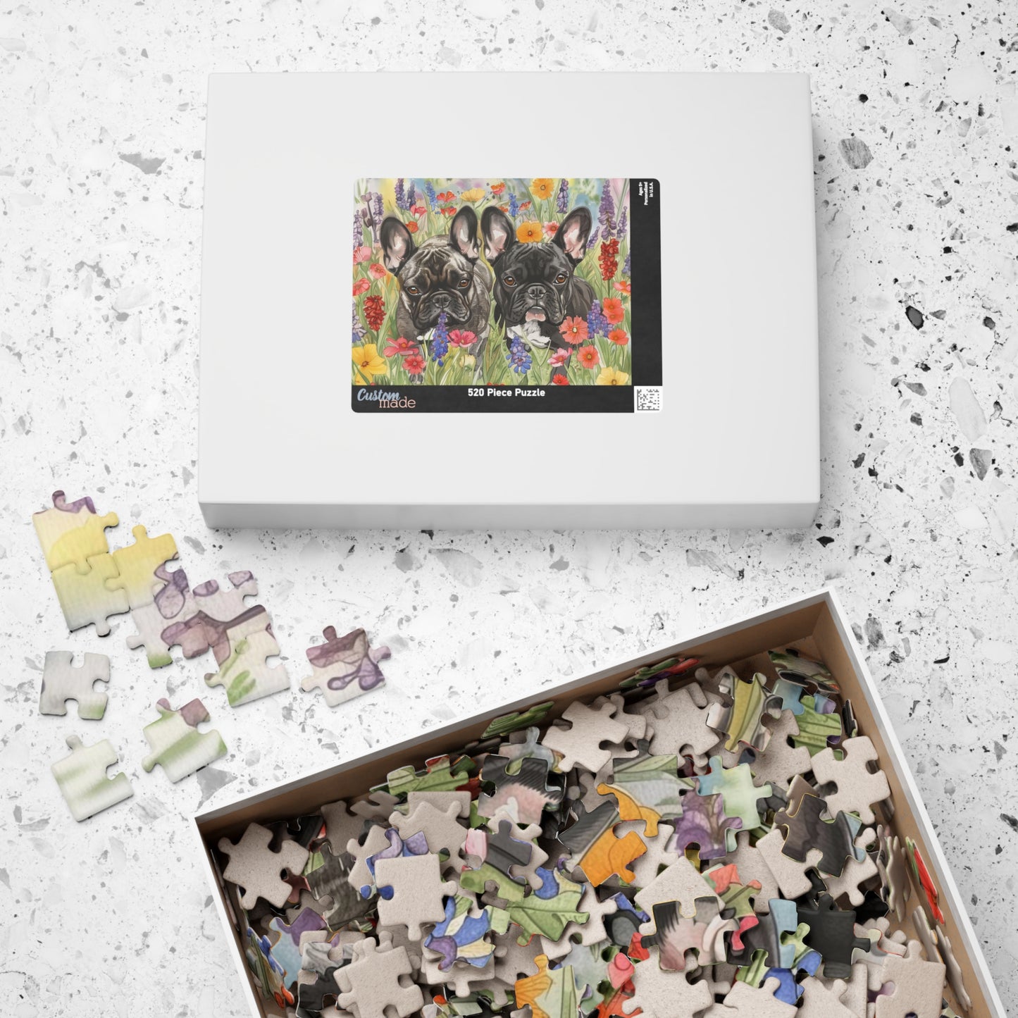 French Bulldogs Puzzle #4(110, 252, 520, 1014-piece) Wildflowers Watercolor Jig Saw Family Pet K9 Canine Friend Buddy Tabletop Game 1000 500