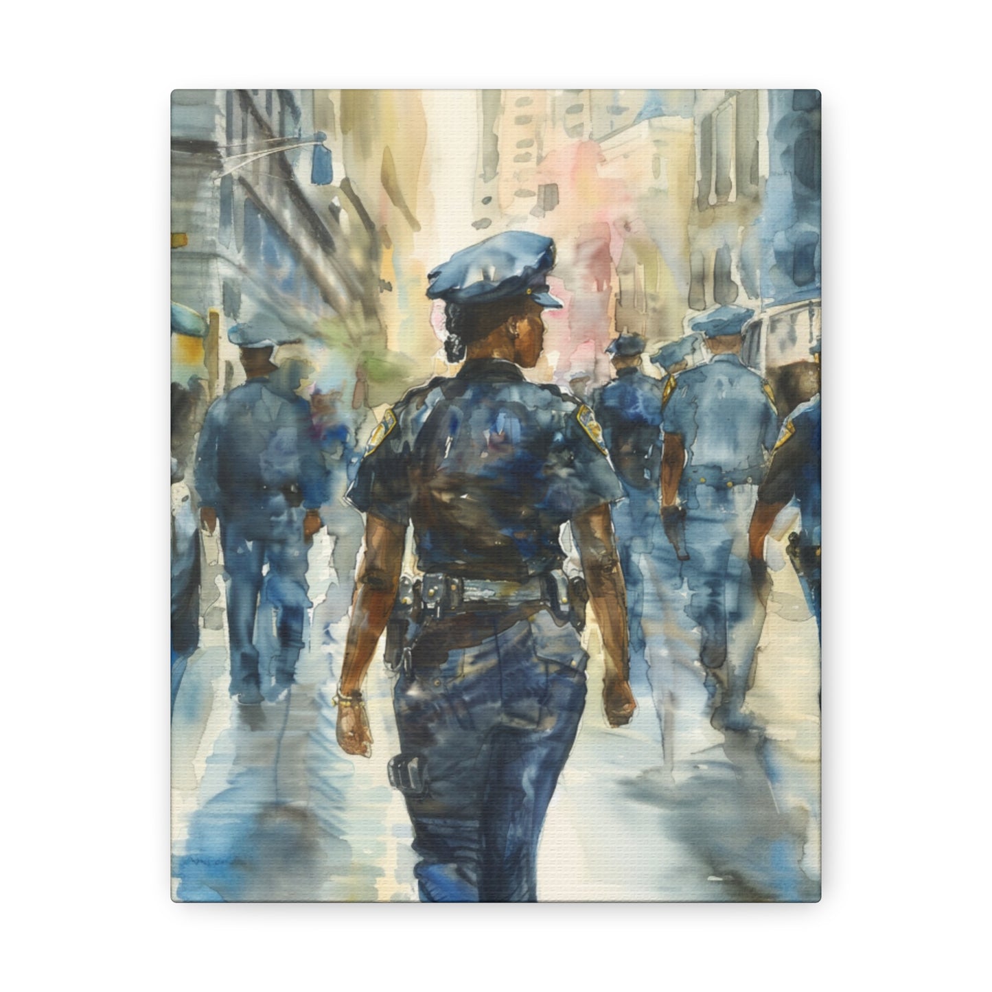 African American Police Officer Design #1 Canvas Gallery Wraps | Black Lady Female Law Enforcement Watercolor Peace Officers Art Decor