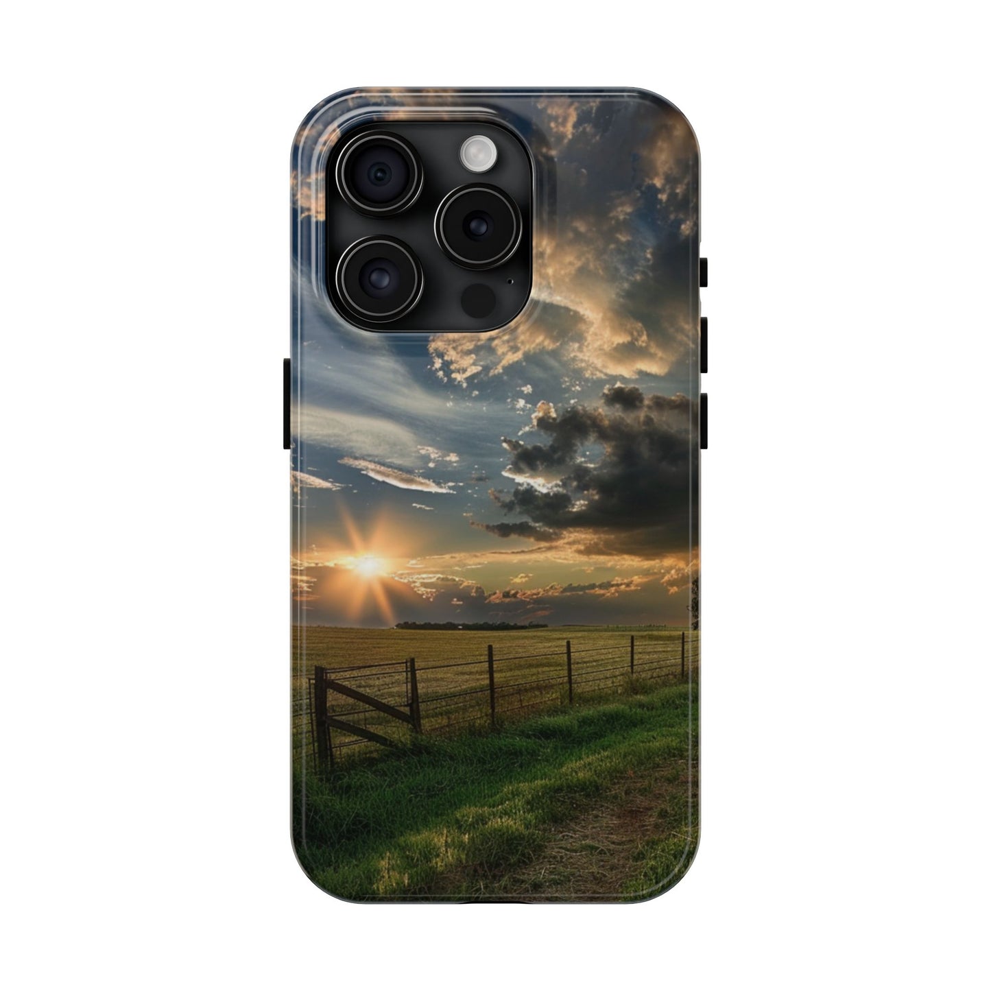 Tough iPhone 15 Series Phone Case, Scenic American Heartland Design, Polycarbonate Shell, TPU Lining, Wireless Charging Compatible