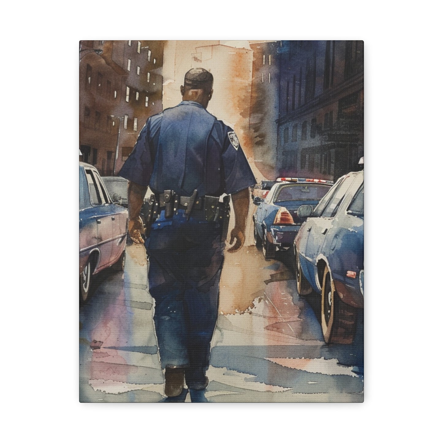 African American Police Officer #4 Canvas Gallery Wraps Watercolor Black Law Enforcement Cop America's Finest Policeman Policemen Artwork